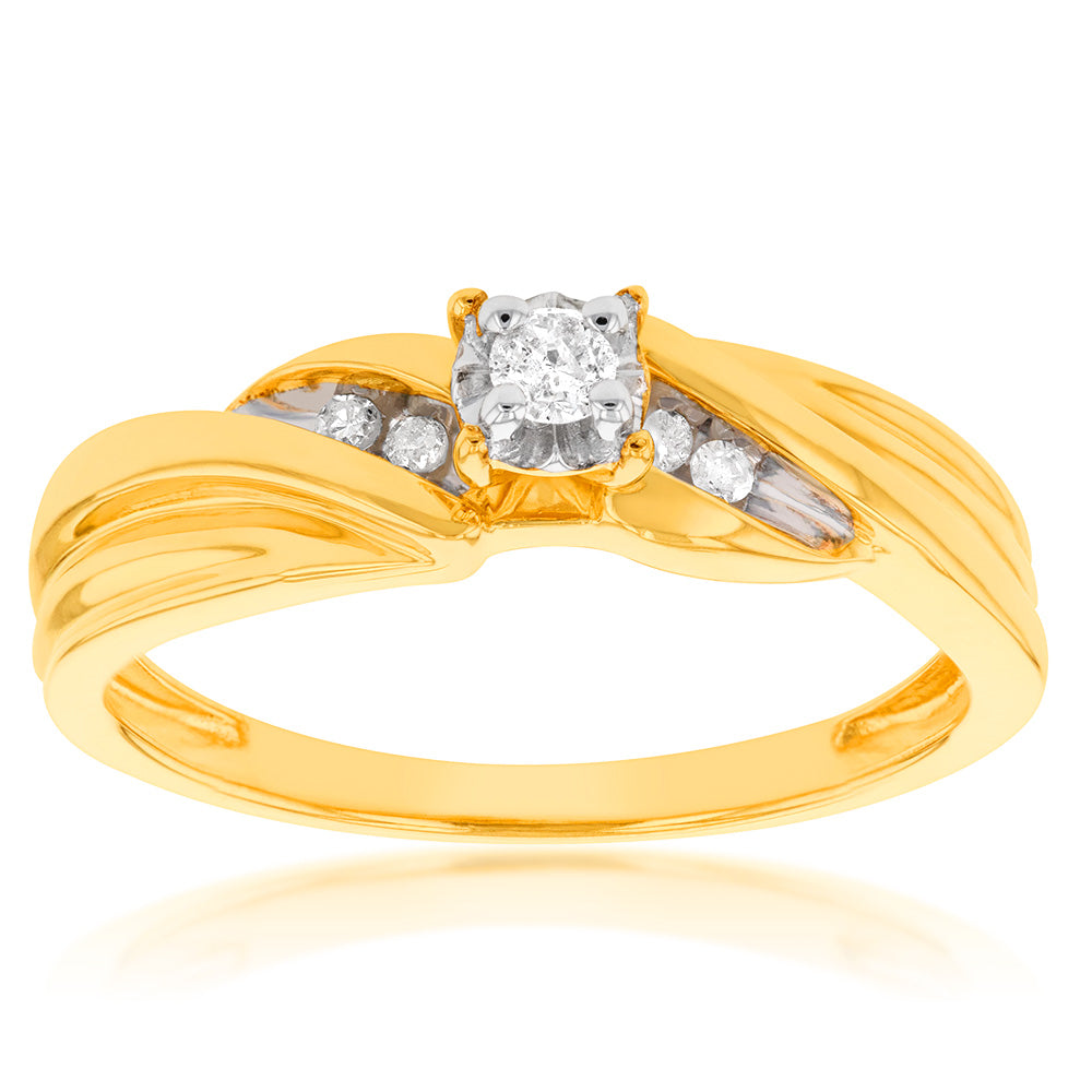 14K Gold Plated Sterling Silver 1/10 Carat Diamond Ring - Elegant Wedding Band & Anniversary Gift for Women