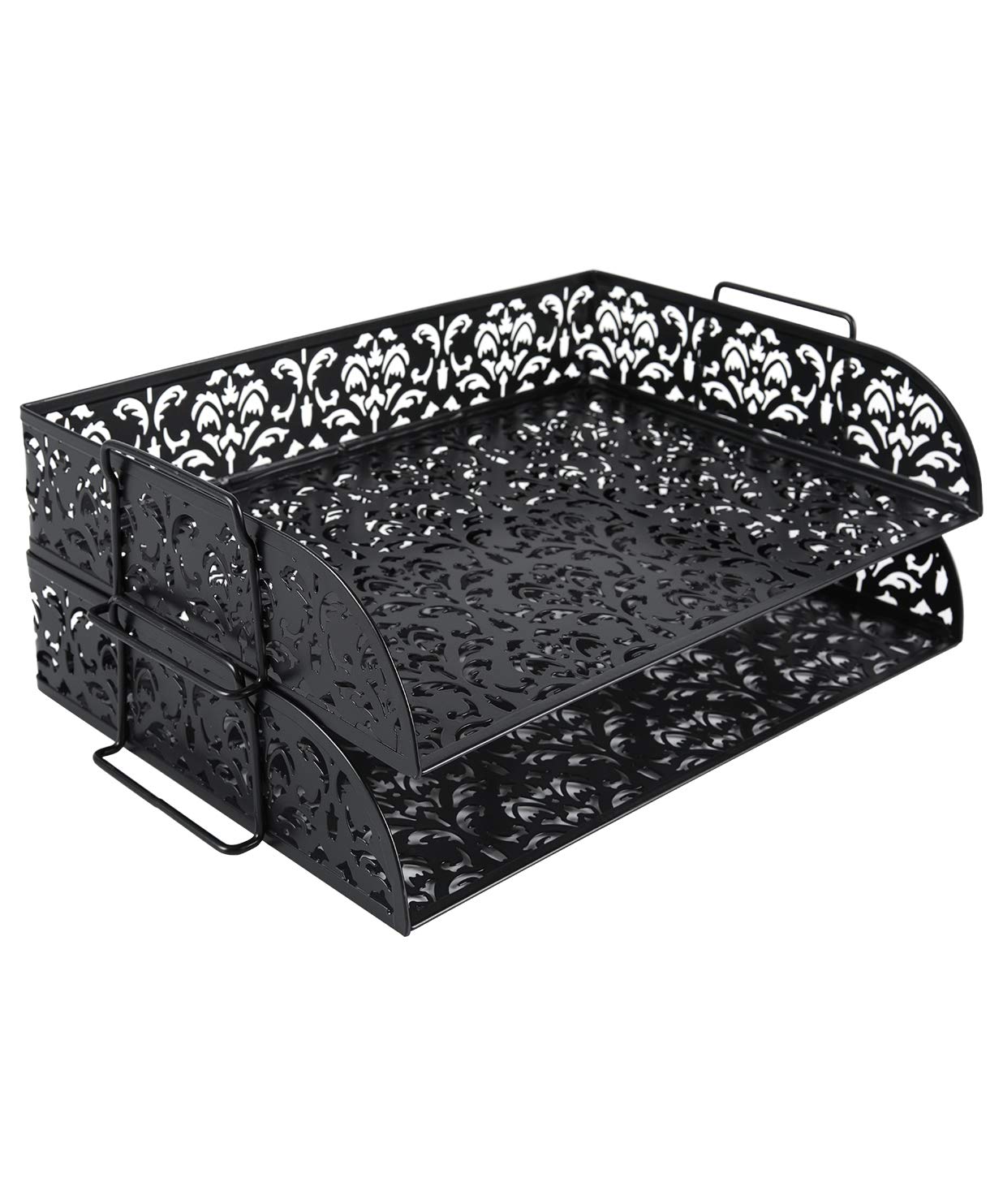EasyPAG 2-Tier Stackable Desk Organizer - Black Letter Paper Tray for Office, Home & School | Space-Saving File Holder for Documents, Mail & Office Supplies