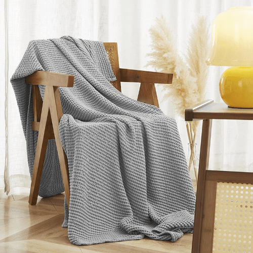 Cooling Cotton Waffle Blanket - Lightweight & Breathable Bamboo Blanket for Hot Sleepers | Perfect for Summer Nights, Air Conditioning Use & Temperature Regulation