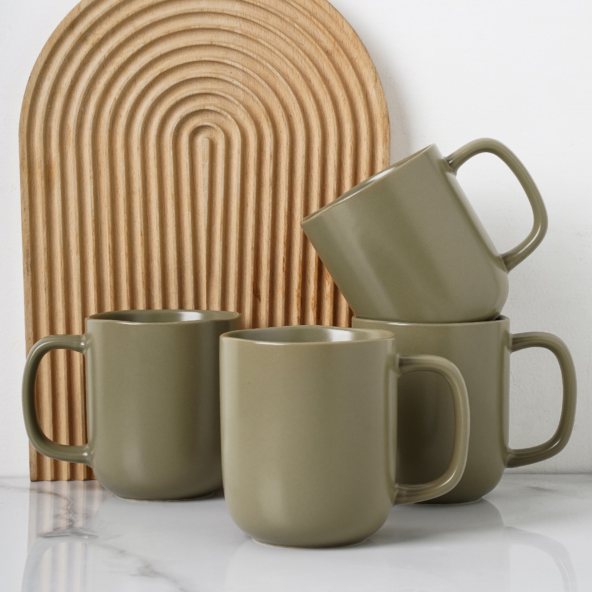 Premium Tom Stoneware Dinnerware Set - Elegant Olive Green 12-Piece Set for Everyday Dining & Entertaining - Durable & Microwave Safe Stoneware Plates, Bowls & Mugs