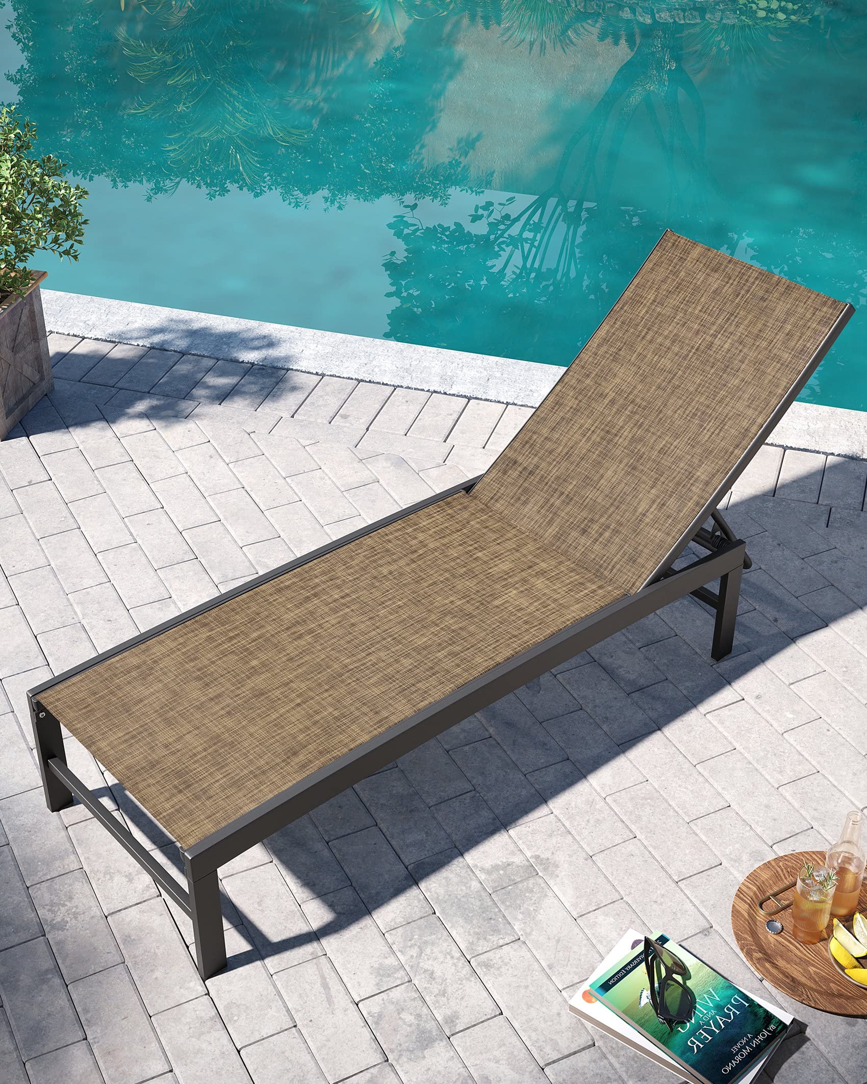 Pellebant Adjustable Aluminum Patio Lounge Chair - Rustproof Outdoor Chaise for Poolside, Deck, Garden & Sunbathing - Grey & Brown - Perfect for Relaxing by the Pool or Backyard Lounging