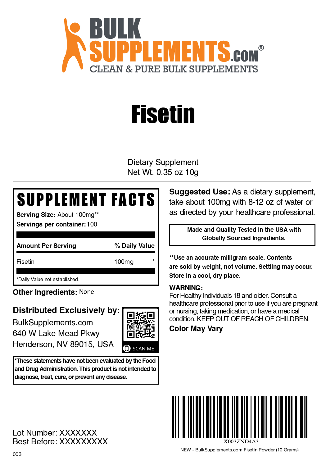 Premium Fisetin Powder 98% Pure - Natural Flavonoid Antioxidant Supplement for Anti-Aging & Brain Health - Supports Cellular Health & Longevity - Perfect for Smoothies, Teas, and Wellness Routines