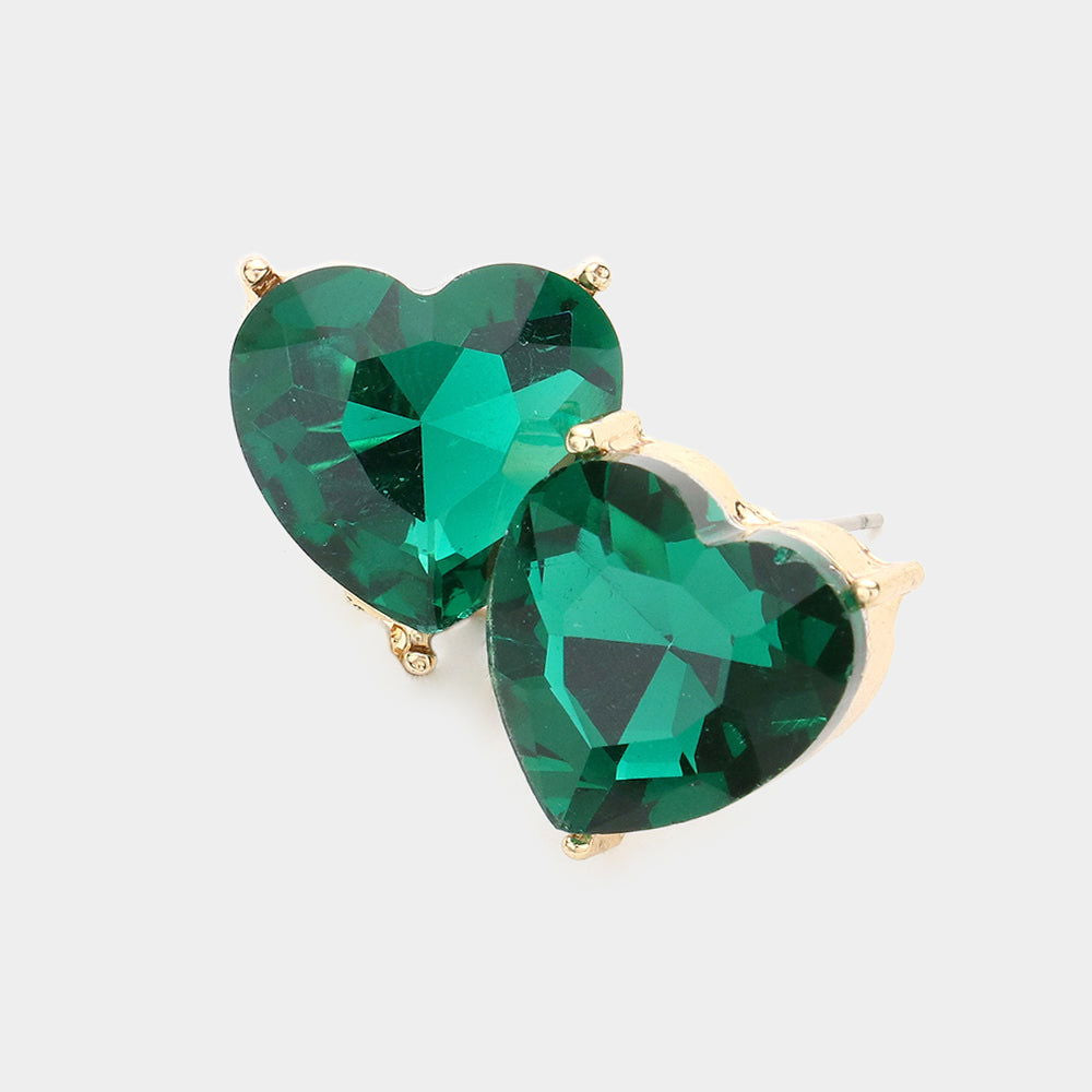 Green Heart Crystal Stud Earrings for Women - Dainty Cubic Zirconia Earrings for Everyday Wear, Gift Giving & Special Occasions