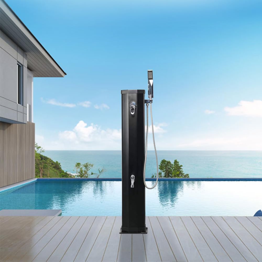 **Axonl 5.3 Gallon Solar Outdoor Shower with Adjustable Shower Head & Foot Tap – Portable Camping, Beach, Poolside, Garden, and Backyard Use – Black**