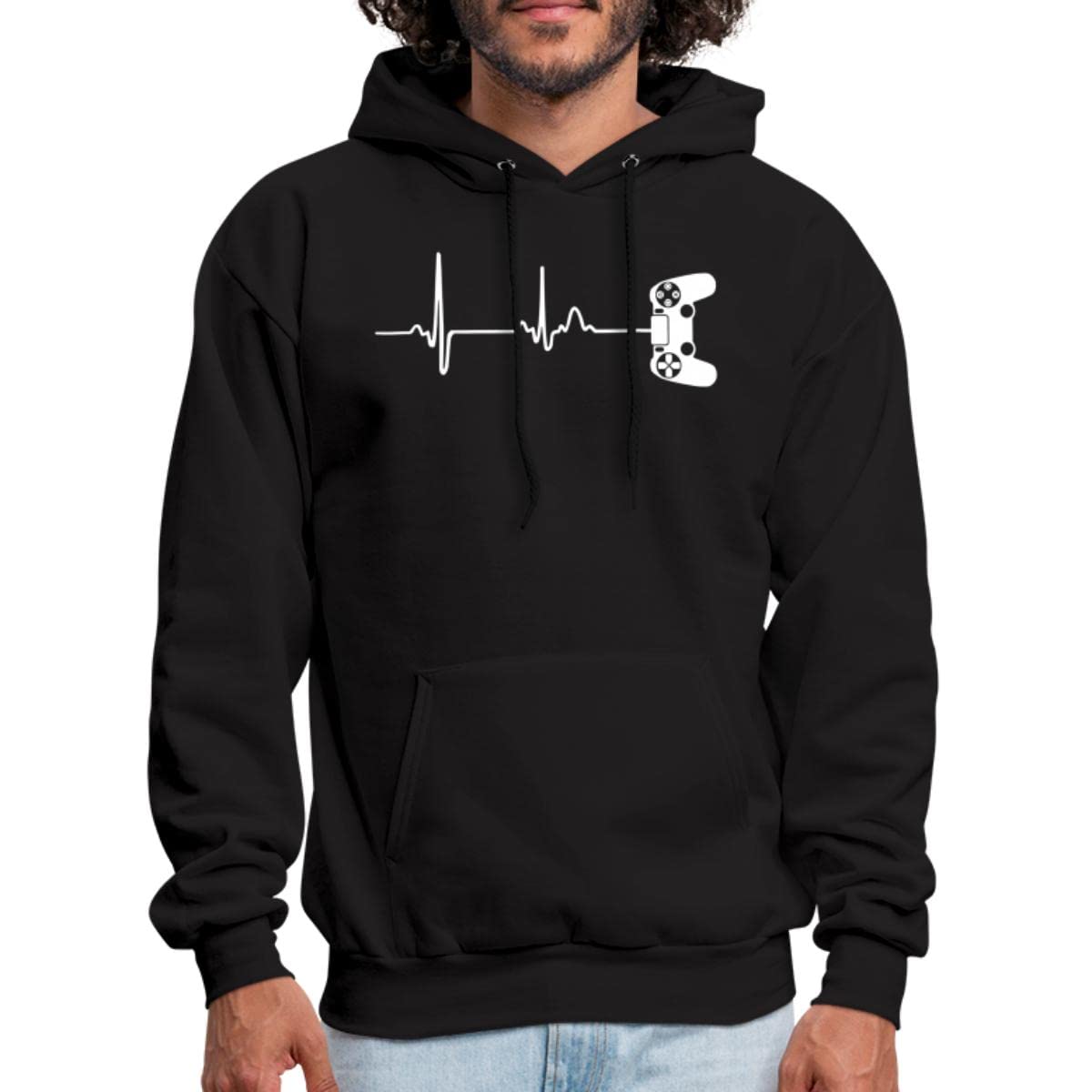 Spreadshirt Gamer Heartbeat Video Game Controller Hoodie for Men | Cool Gaming Sweatshirt for Casual Wear & Esports Fans