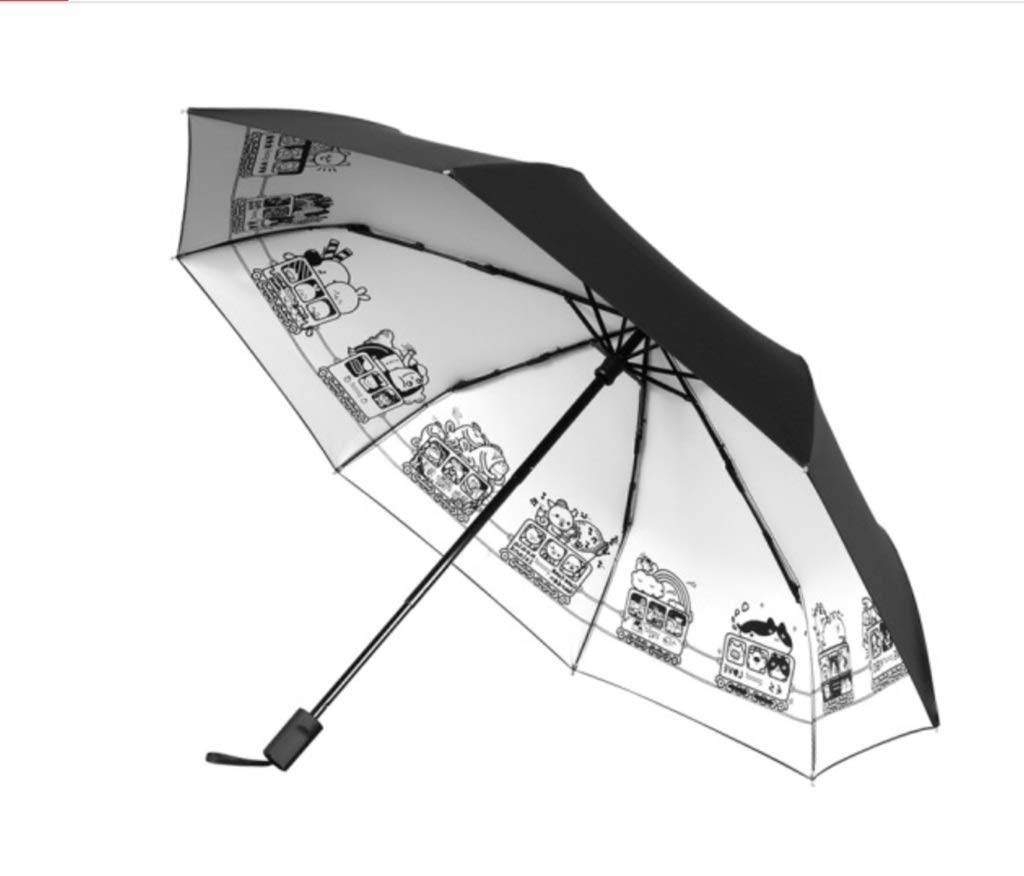 QQYSD LYX 3-Fold Windproof Travel Umbrella - Dual Use Sun & Rain Protection, Black Glossy UV Parasol with Belt for Outdoor, Beach, Commuting & Fashion Accessories