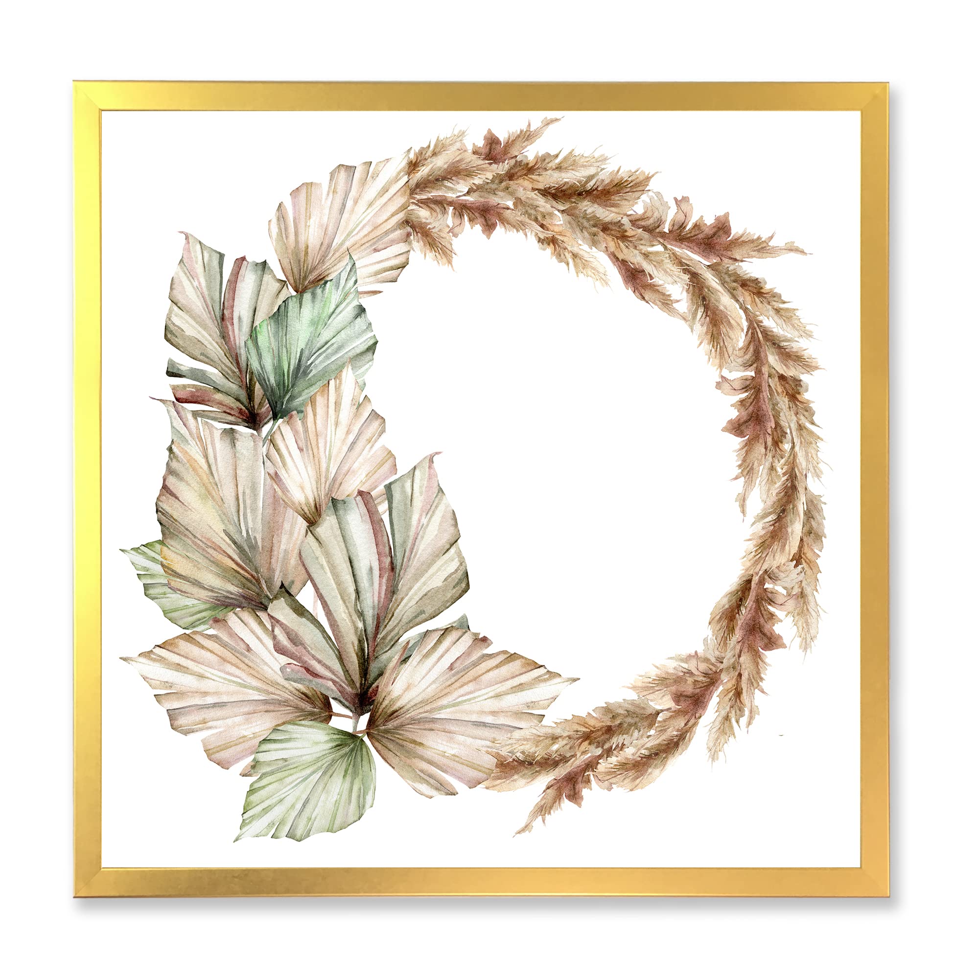 Elegant Dry Palm Leaves and Pampas Grass Wreath - Traditional Framed Wall Decor for Home, Wedding, or Boho Chic Interior Design