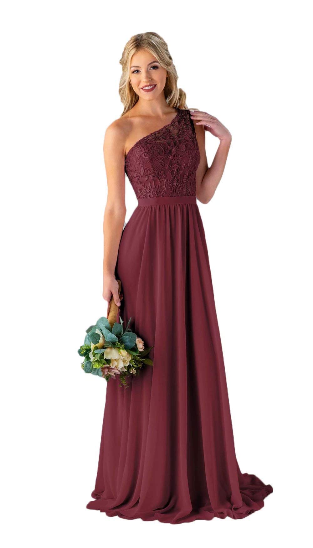 Elegant One Shoulder Chiffon Mother of The Bride Dress with Lace Applique - Long Formal Prom Gown for Women | Perfect for Weddings, Evening Parties & Special Occasions