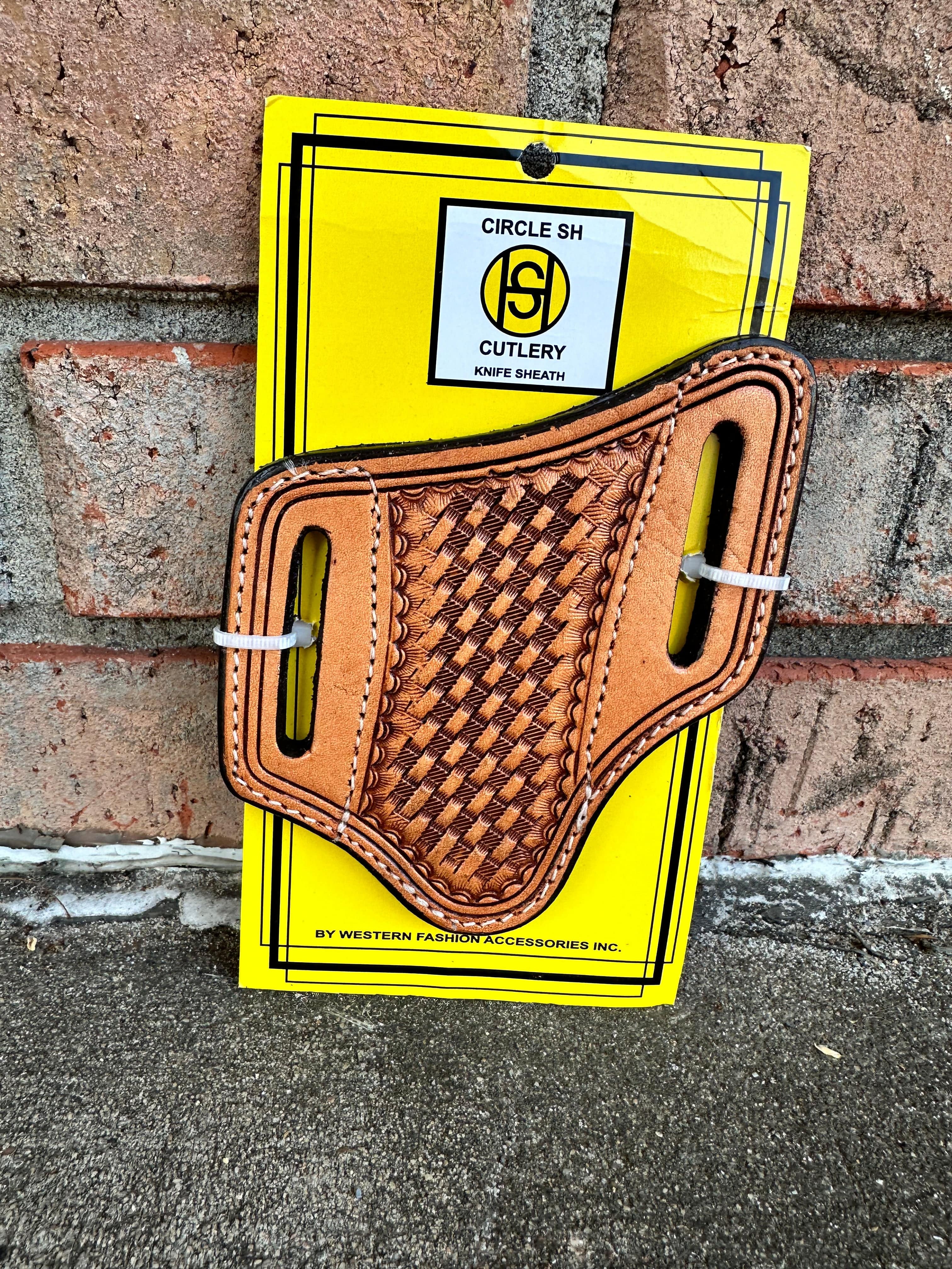 Circle SH Basketweave Knife Sheath KS 4034 - Durable Leather Knife Holder for Hunting, Camping & Outdoor Adventures - Perfect for Fixed Blade Knives & Survival Gear