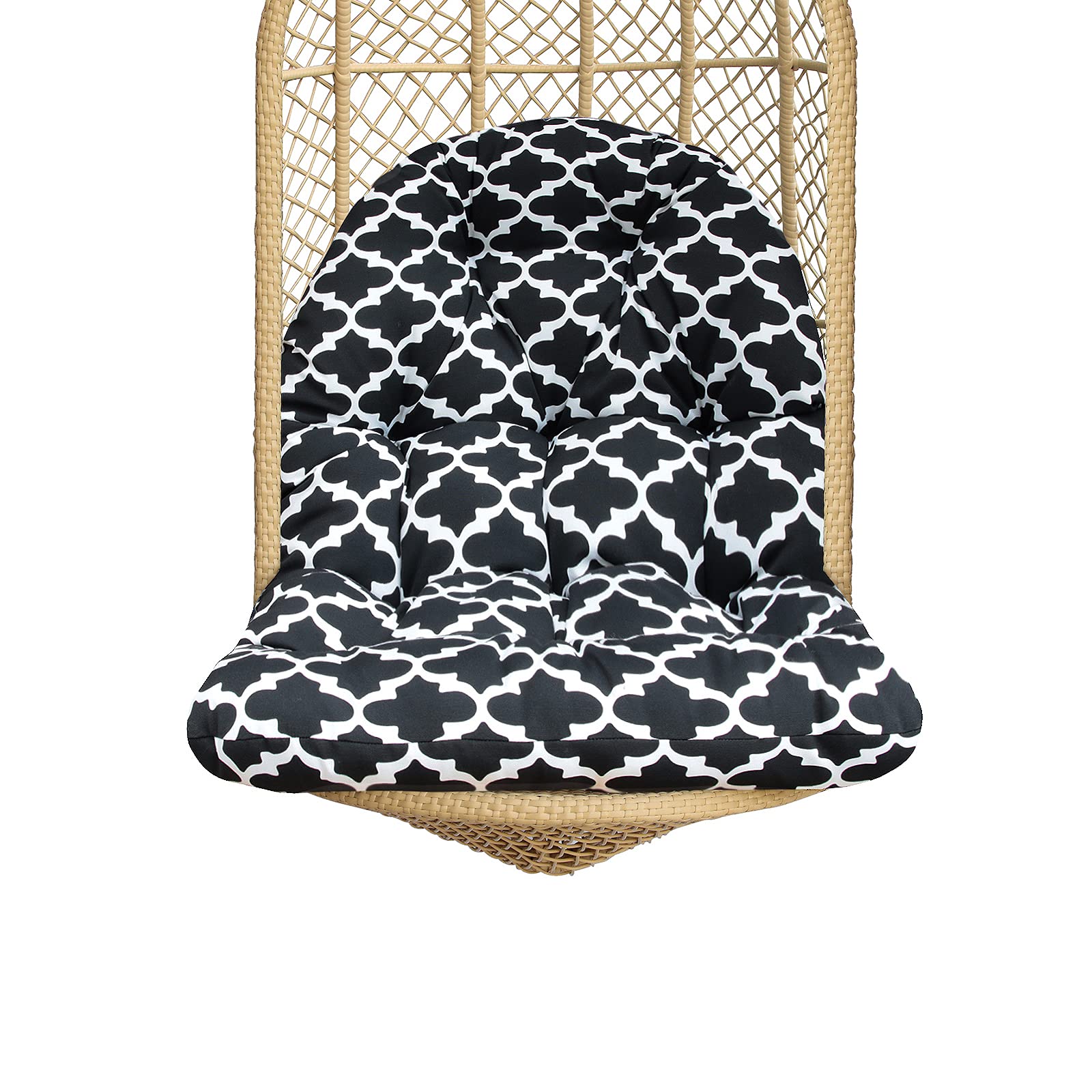 BOSSIMA Outdoor Hanging Egg Chair Cushion - Waterproof Swing Seat Pad for Patio, Garden, Balcony - Black & White Floral Design - Perfect for Relaxing, Reading & Sunbathing