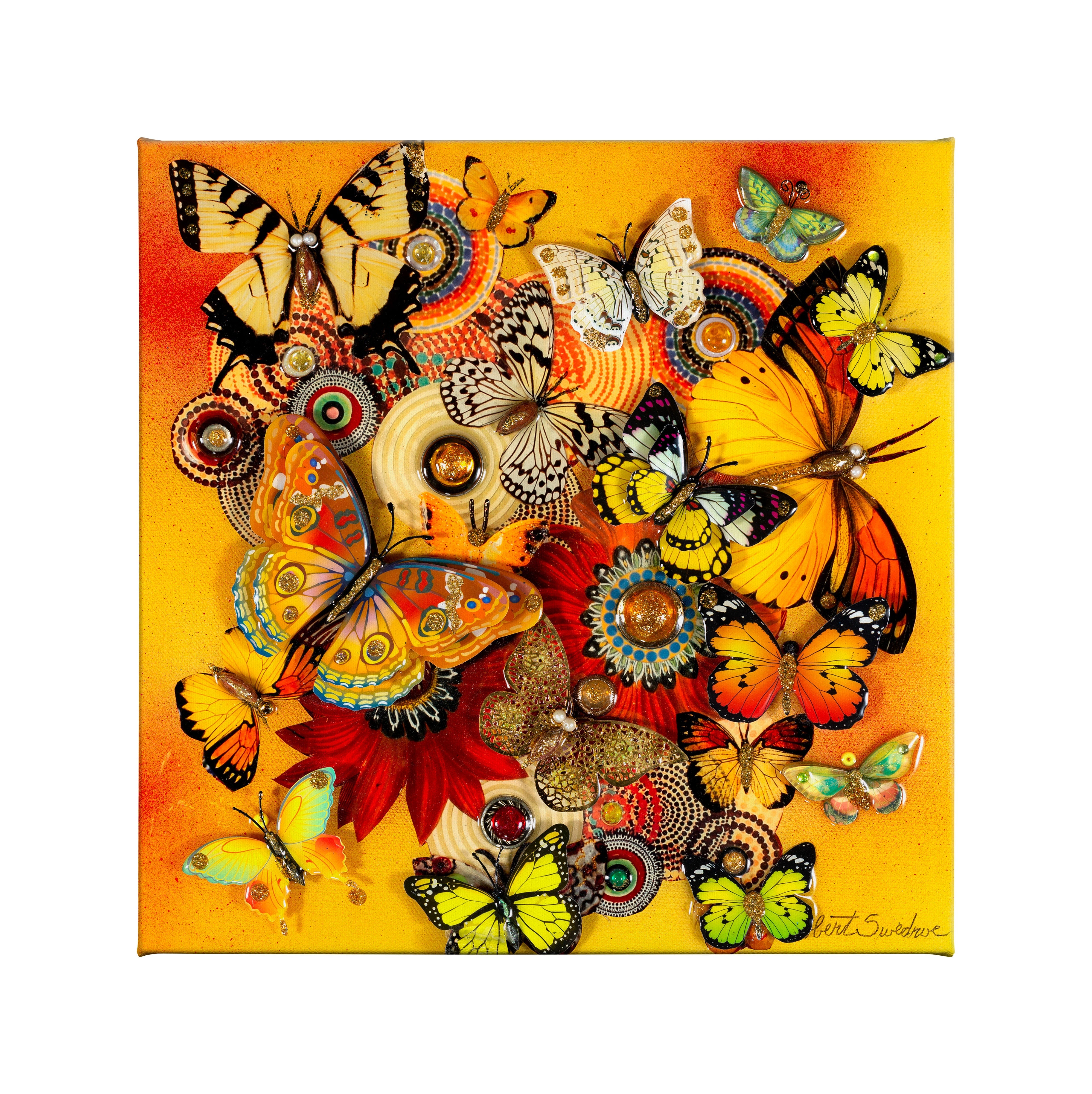 Butterfly Sunbeam 14x14 Gallery Wrapped Canvas - Modern Home Decor, Living Room & Bedroom Wall Art - Ready to Hang