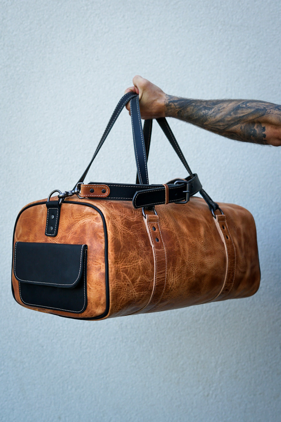 Premium Horween Leather Weekend Warrior Wallet with Honey & Flat Black Accents - Perfect for Everyday Carry & Travel Accessories