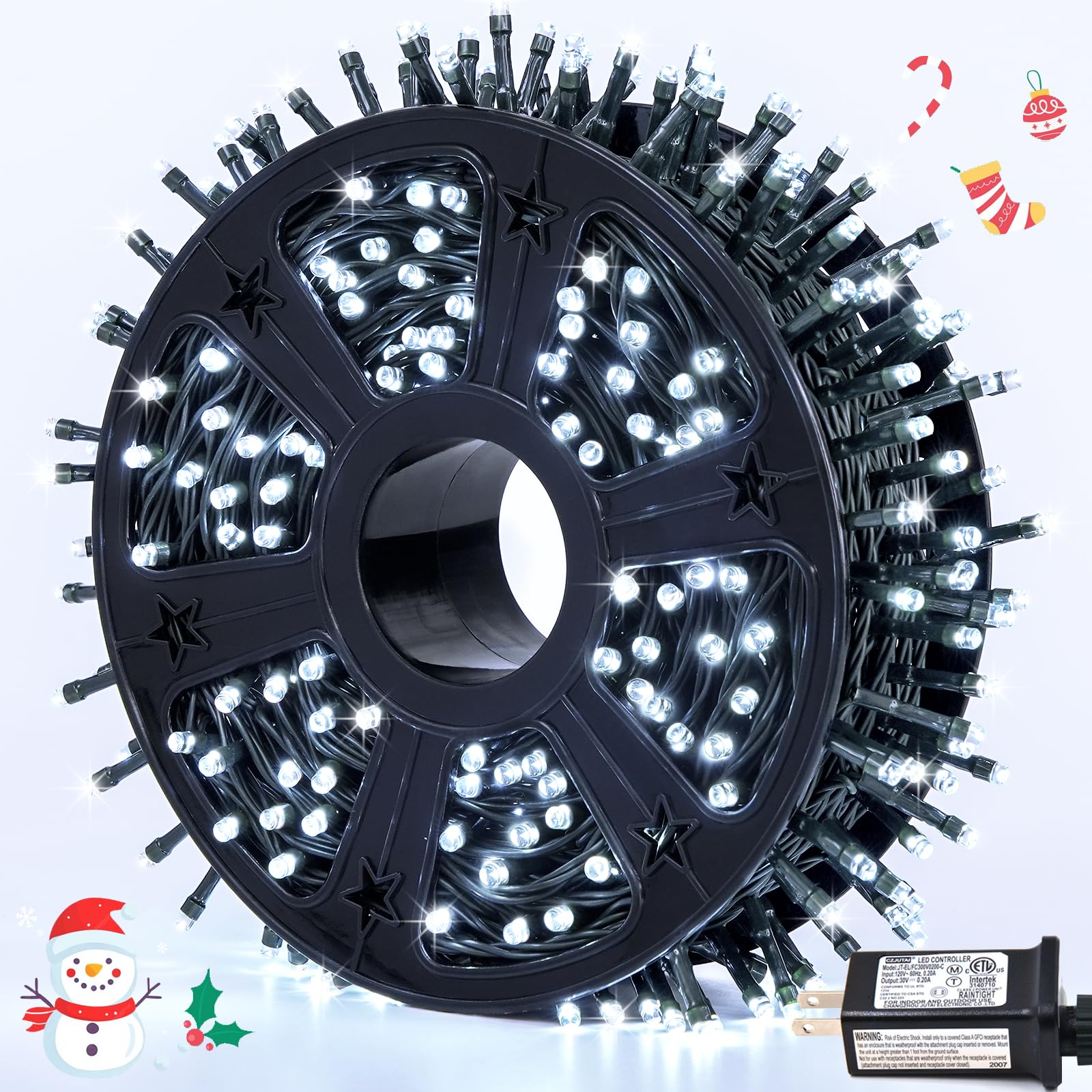 JMEXSUSS 500 LED White Christmas Lights Outdoor, 173ft 8 Modes Waterproof String Lights with Green Wire - Perfect for Christmas Tree, House, Wedding, Party, Indoor & Outdoor Xmas Decorations