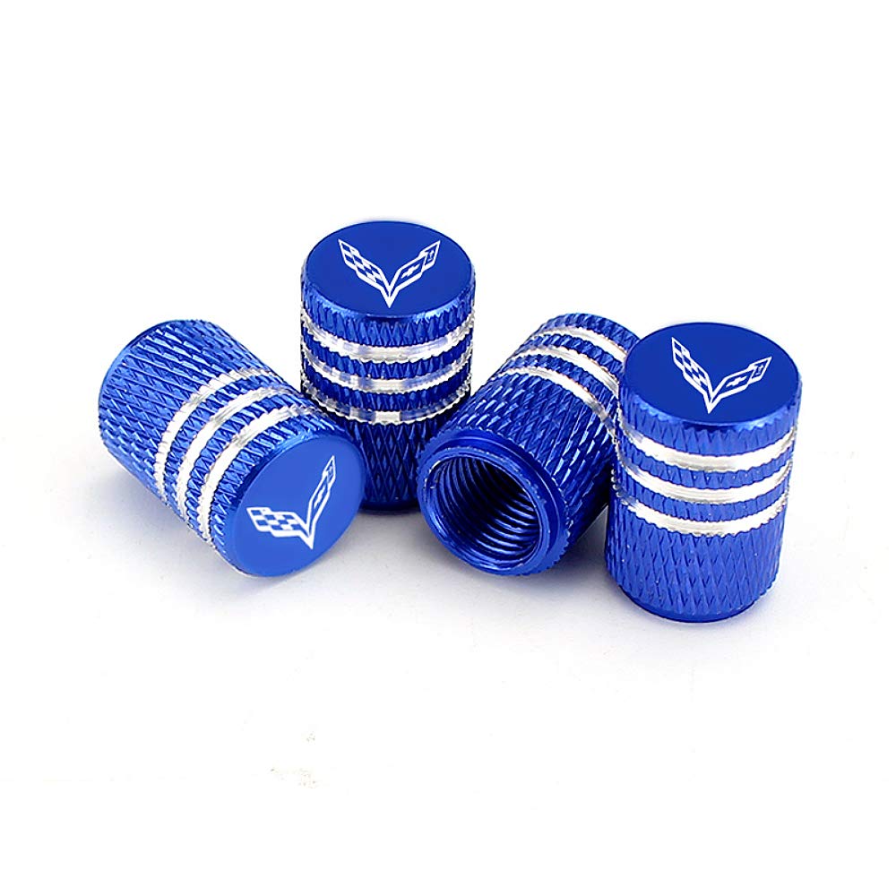 EVPRO Blue Valve Stem Caps for Corvette - 4 Pack Tire Air Valve Covers, Car Wheel Accessories for Corvette C7 C8 - Perfect for Car Shows & Customization