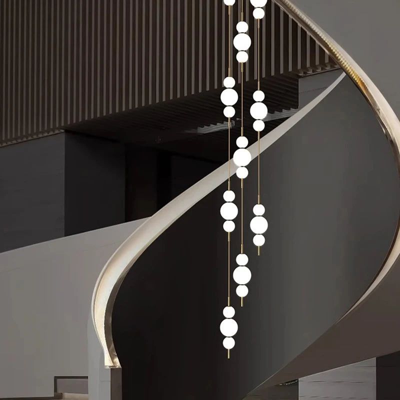 Modern Tri Globes Staircase Chandelier Lighting Fixture - Elegant Crystal Pendant Light for Foyer, Hallway & Stairwell Decoration - Perfect for Home, Hotel & Luxury Interior Design