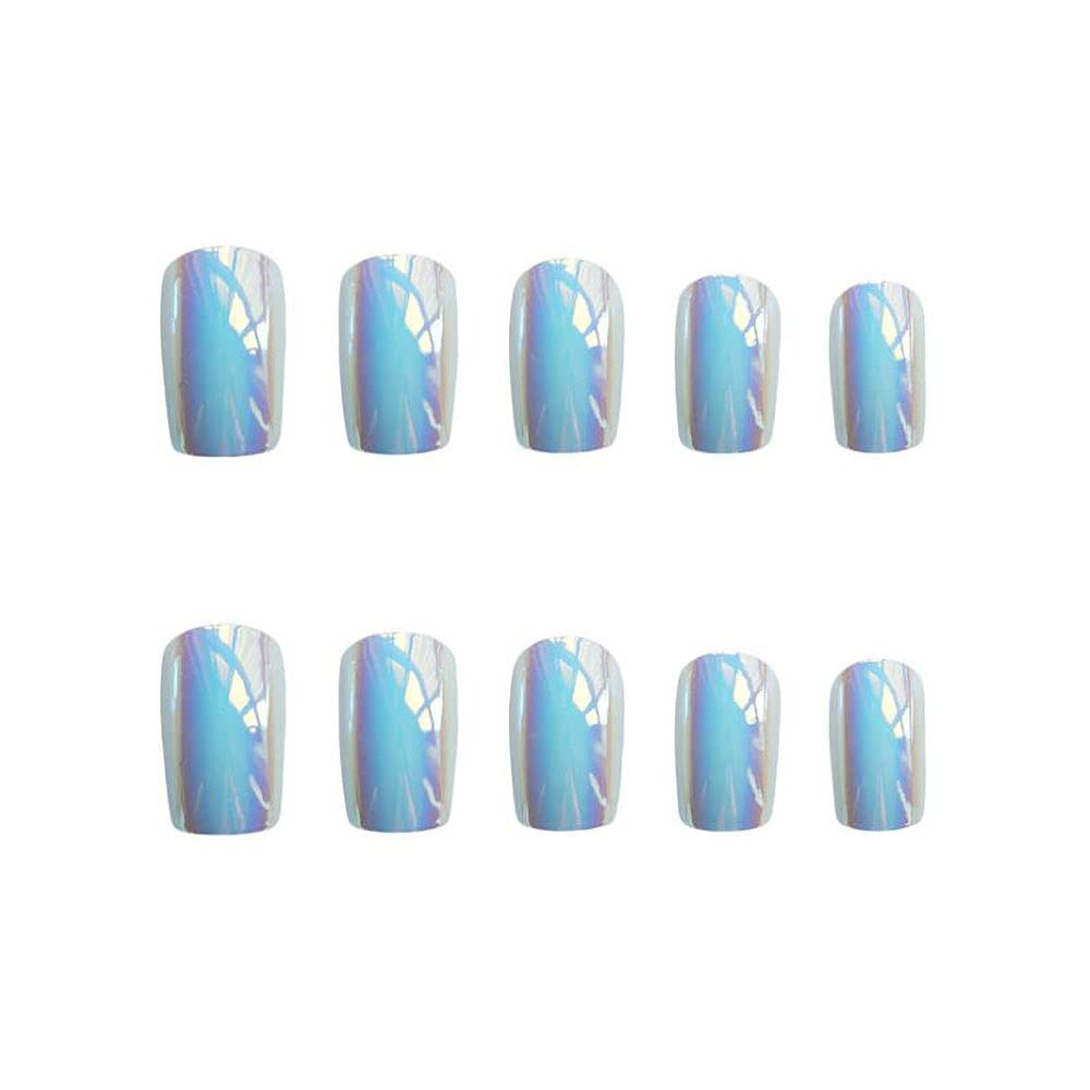 24 Pcs Square False Nails - Pearl Color Mirror Chrome Full Cover Fake Nails for Women, Acrylic Press on Nails with Glue, Perfect for Parties, Weddings & Special Occasions