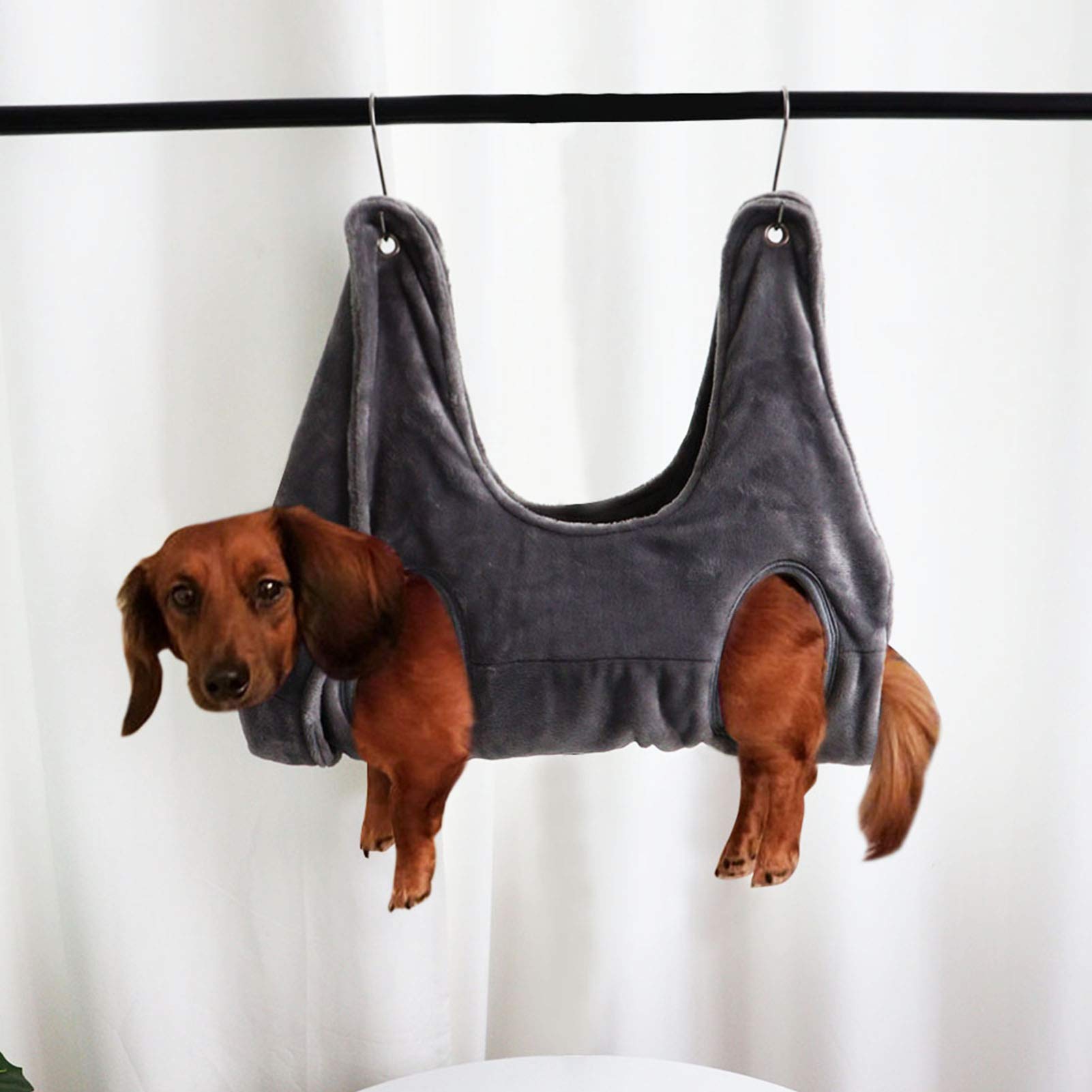 Dog Grooming Hammock with 2 Hooks - Pet Grooming Sling for Nail Trimming, Bathing & Vet Visits - Small Dog Lift Harness in Grey - Perfect for Home Grooming & Professional Pet Care