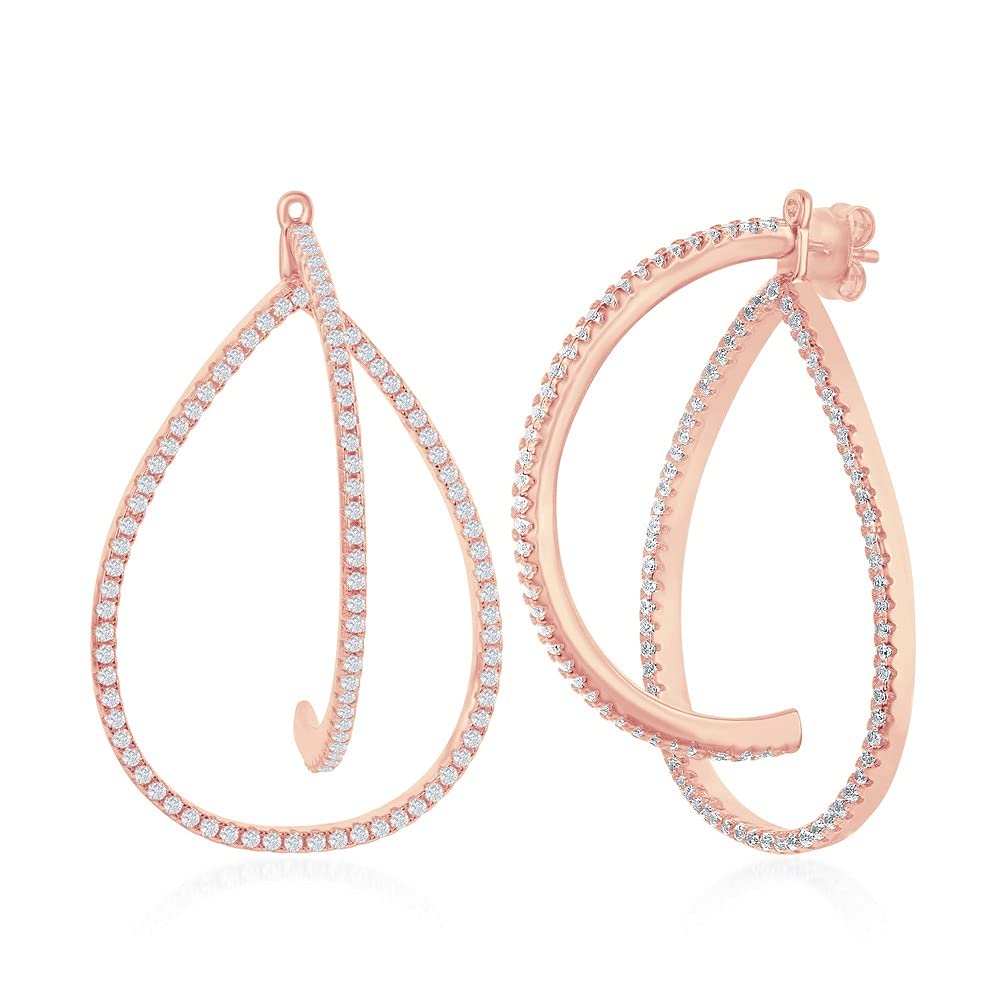 Sterling Silver Semi Circle & Teardrop Earrings with Clear CZ Stones - Front & Back Design for Women | Perfect for Parties, Weddings & Everyday Wear