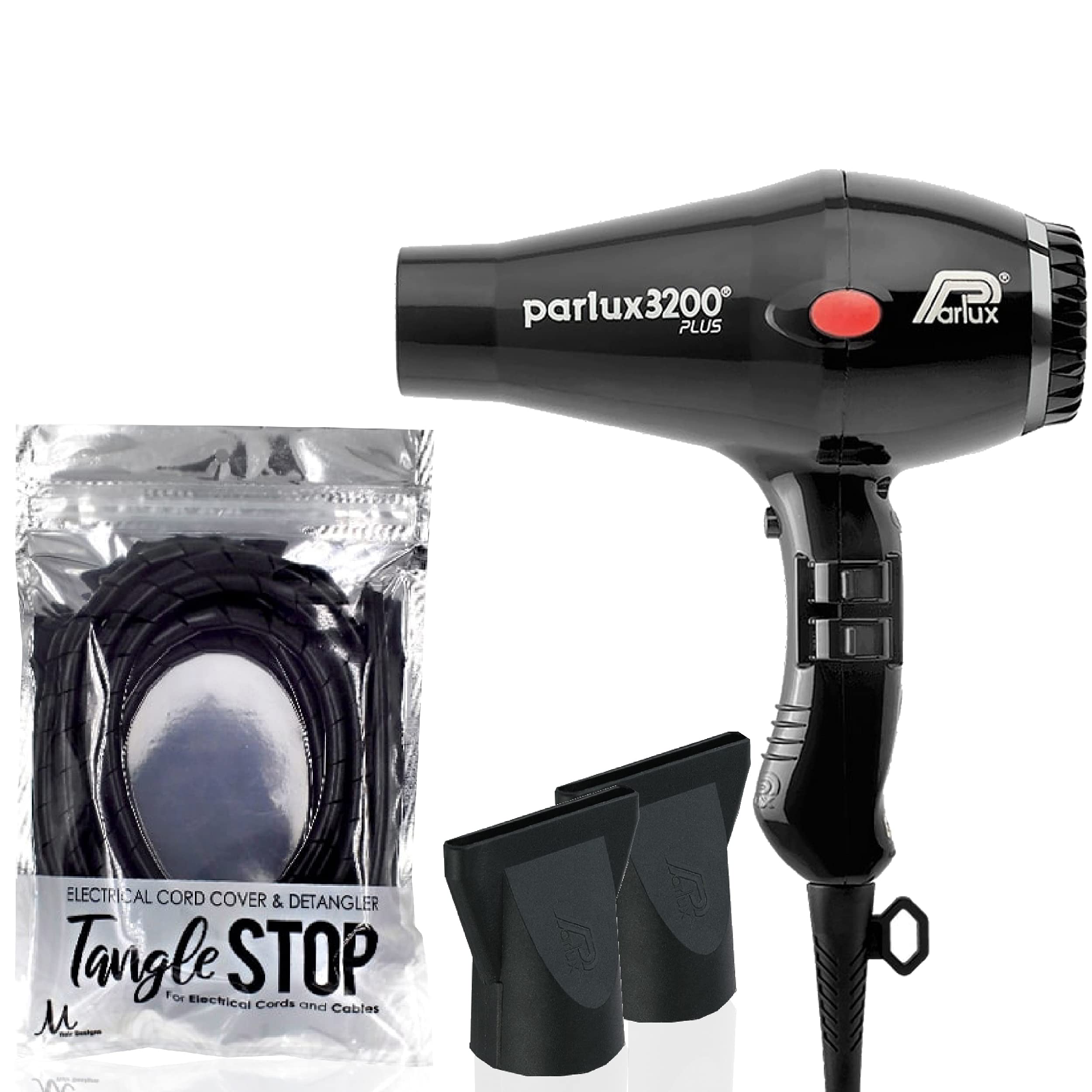 Parlux 3200 Plus Professional Ionic Hair Dryer with M Hair Designs Tangle Stop Cord Cover - Salon Quality Blow Dryer for Smooth, Frizz-Free Hair - Perfect for Home & Professional Styling