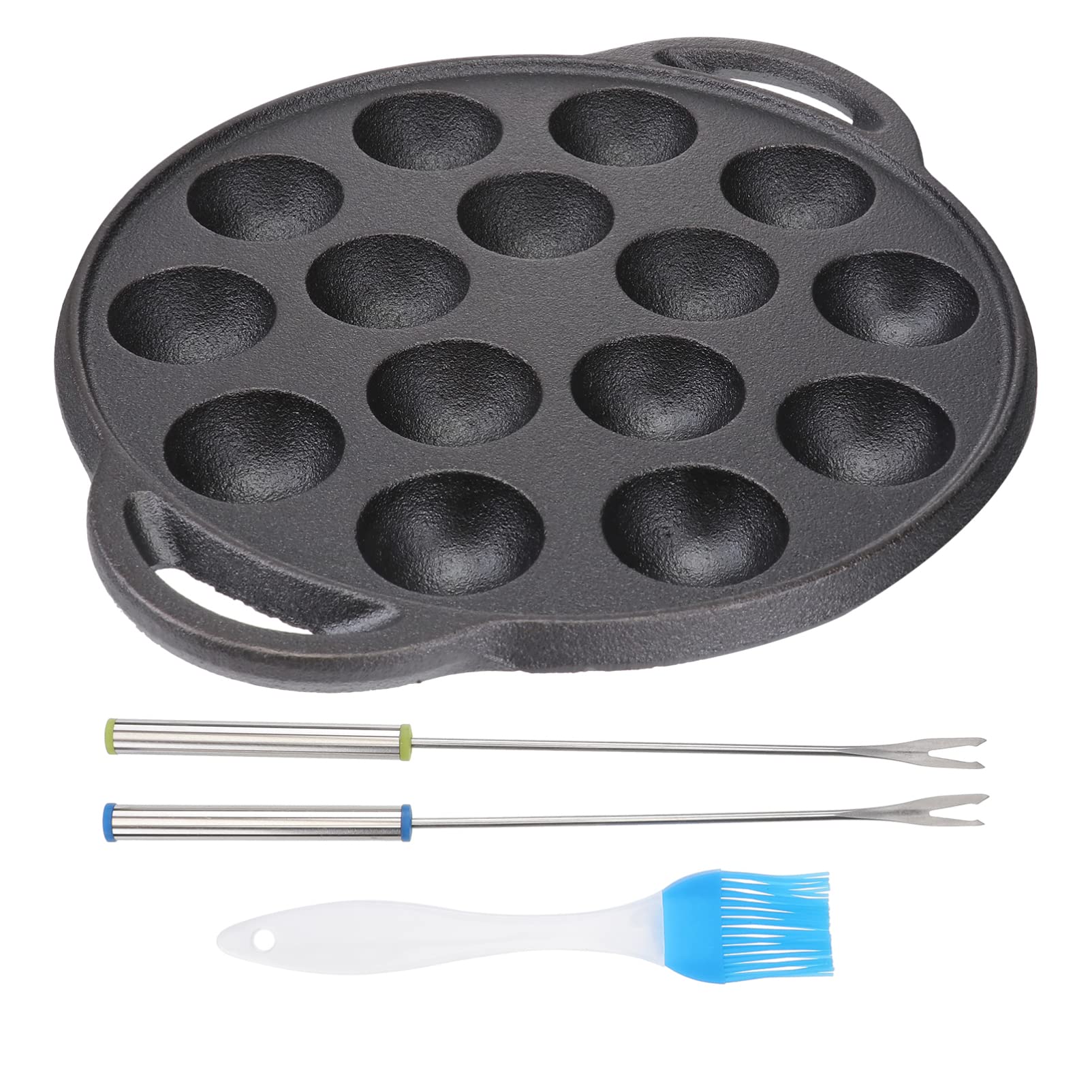 GANAZONO Cast Iron Takoyaki Pan - Japanese Octopus Ball Maker with 15 Non-Stick Molds & 2 Baking Pins | Perfect for Home Cooking, Street Food Style Snacks, and Japanese Cuisine Preparation