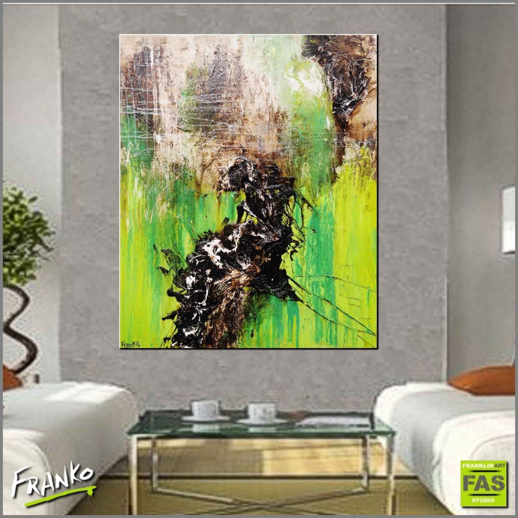 Green Zest 120cm x 100cm Modern Abstract Canvas Art Painting - Handmade Wall Decor for Living Room, Bedroom, Office & Home Interior Design