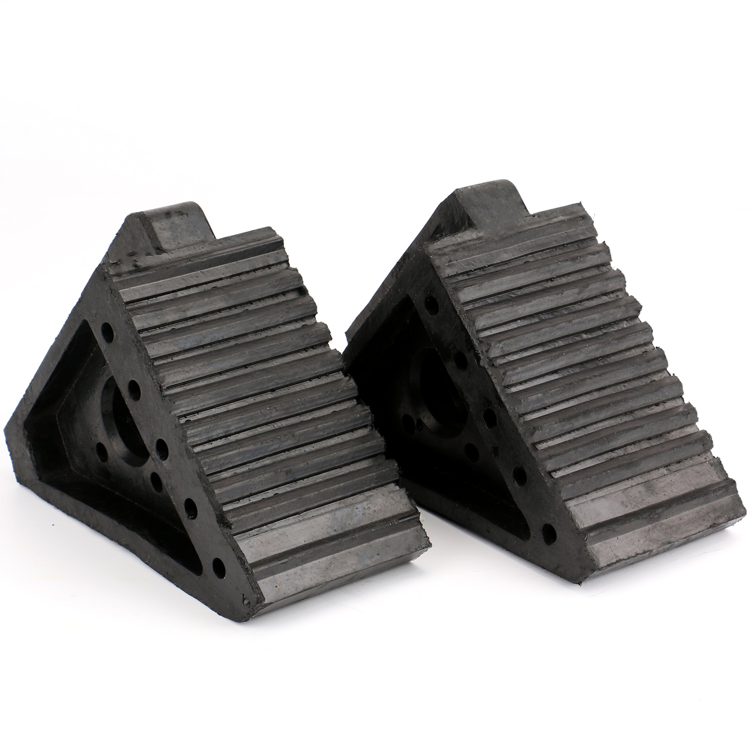 Fasmov 2 Pack Heavy Duty Rubber Wheel Chocks for Cars, Trucks, RVs, Trailers & ATVs - Non-Slip Vehicle Stabilizer with Ergonomic Handles for Parking & Storage Safety