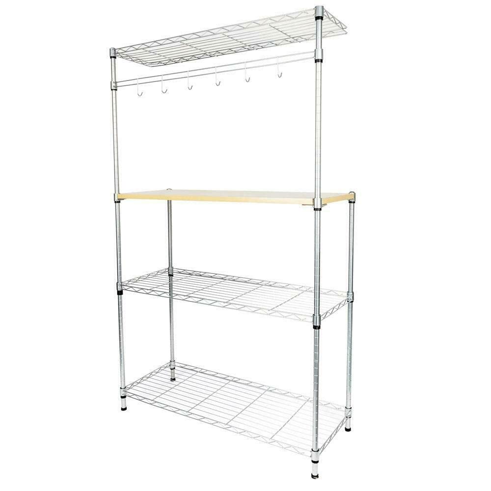 MiFirem 59-Inch 4-Tier Stainless Steel Bakers Rack - Kitchen Cart with Microwave Stand, Cutting Board & Storage Shelf - Perfect for Small Kitchen Organization, Baking Prep & Cooking Workstation