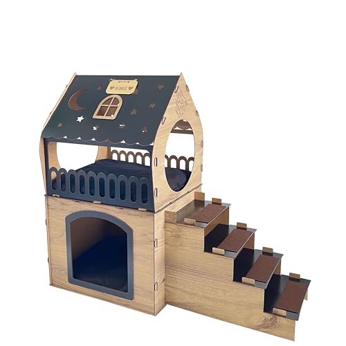 Modern Wooden Cat House & Rabbit House - Triple Pet Playground Furniture for Cats & Dogs - Soft Walnut Pet Bed & Home Accessories | Indoor Pet Shelter, Cozy Cat Nap Spot, Dog Lounge Area