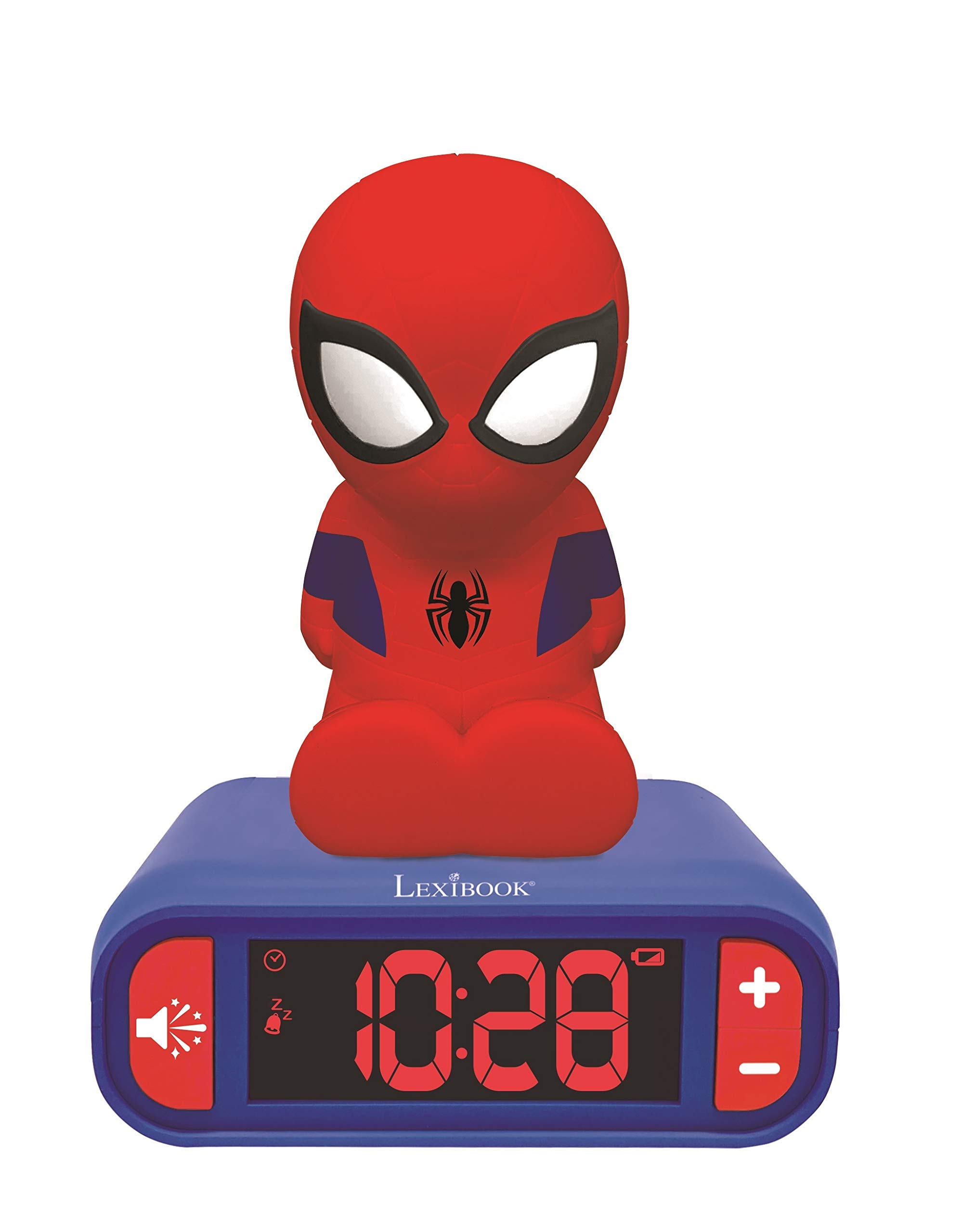LEXIBOOK Digital Alarm Clock with Night Light, Snooze & Marvel Spider-Man Sound Effects - Blue Superhero Clock for Boys - Perfect for Bedrooms & Kids' Rooms