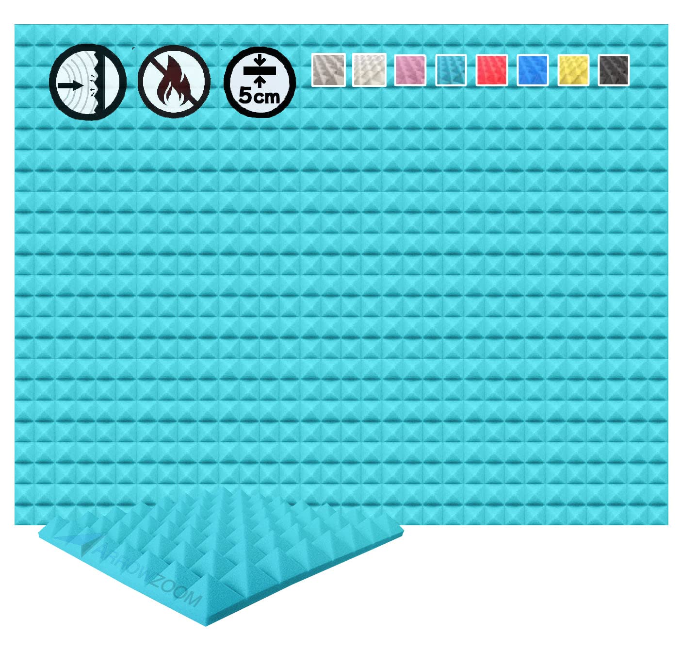 Arrowzoom Super Dash 12-Pack 50x50x5cm Pyramid Acoustic Foam Panels - Baby Blue Soundproofing Studio Foam for Home & Office - Perfect for Recording Studios, Home Theaters, and Music Practice Rooms