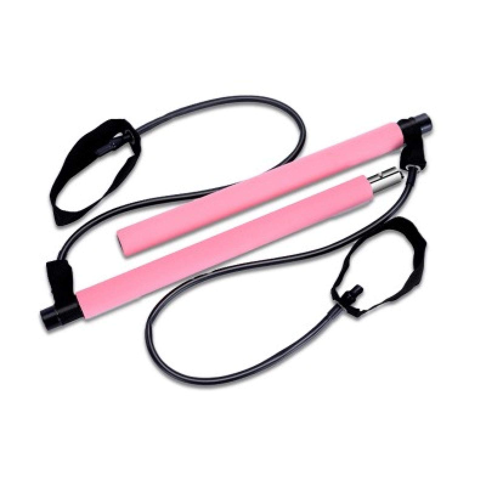 Portable 2-Section Pilates Bar with Resistance Bands & Foot Strap - Full Body Workout for Legs, Butt & Core | Home Gym, Yoga Studio & Travel Fitness Accessory (Pink)