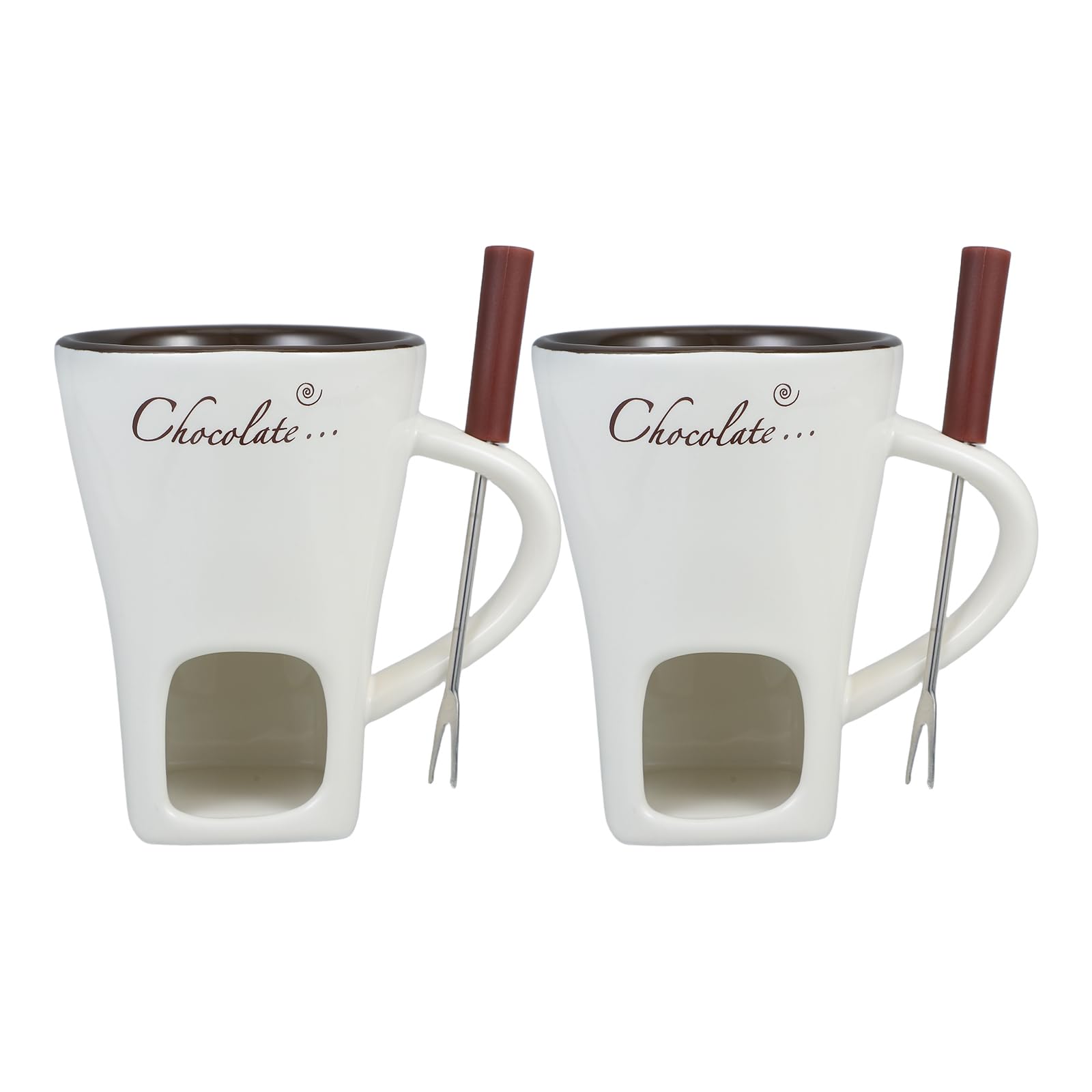 DECHOUS 2-Pack Ceramic Fondue Pot Set with 2 Forks - Chocolate, Cheese & Butter Melting Mugs for Personal Use - Perfect for Home, Parties, Weddings & Romantic Dinners