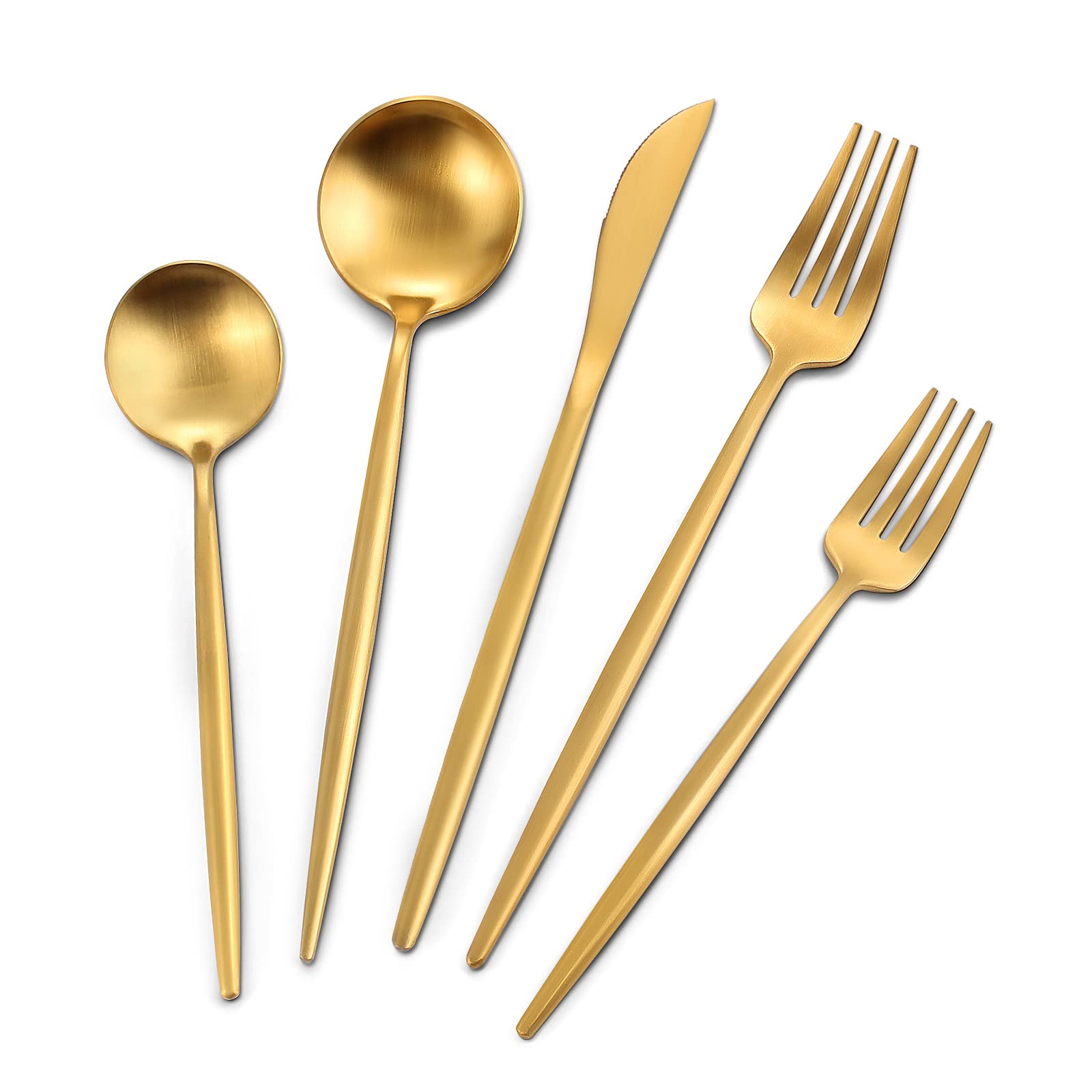 Premium 20-Piece Matte Gold Flatware Set for 4 - Stainless Steel Silverware Cutlery Set with Satin Finish | Dishwasher Safe Kitchen Utensils | Elegant Dining for Dinner Parties, Weddings & Everyday Use