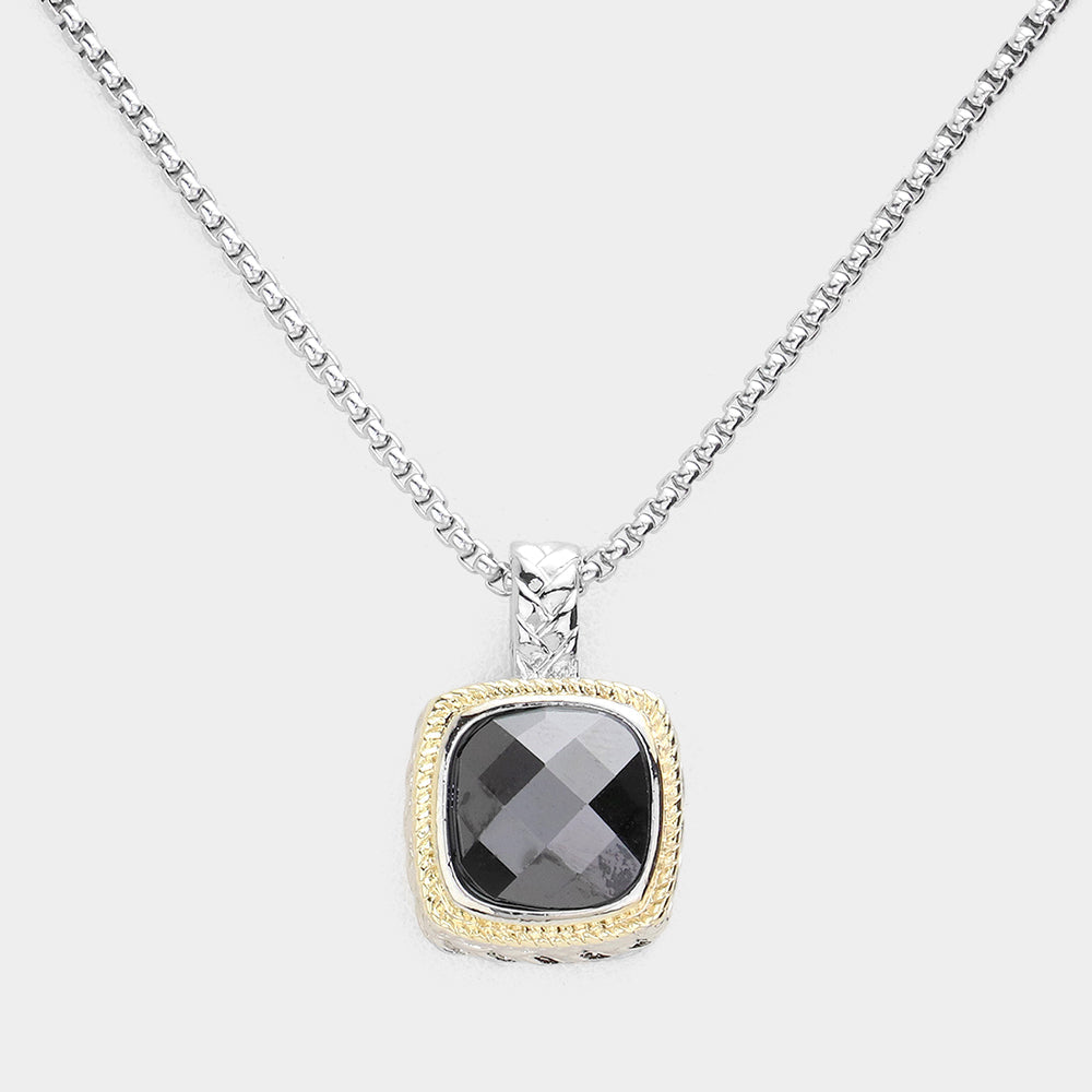 Black Square CZ Bezel Pendant Necklace for Women - Elegant Cubic Zirconia Jewelry - Perfect for Parties, Weddings & Everyday Wear