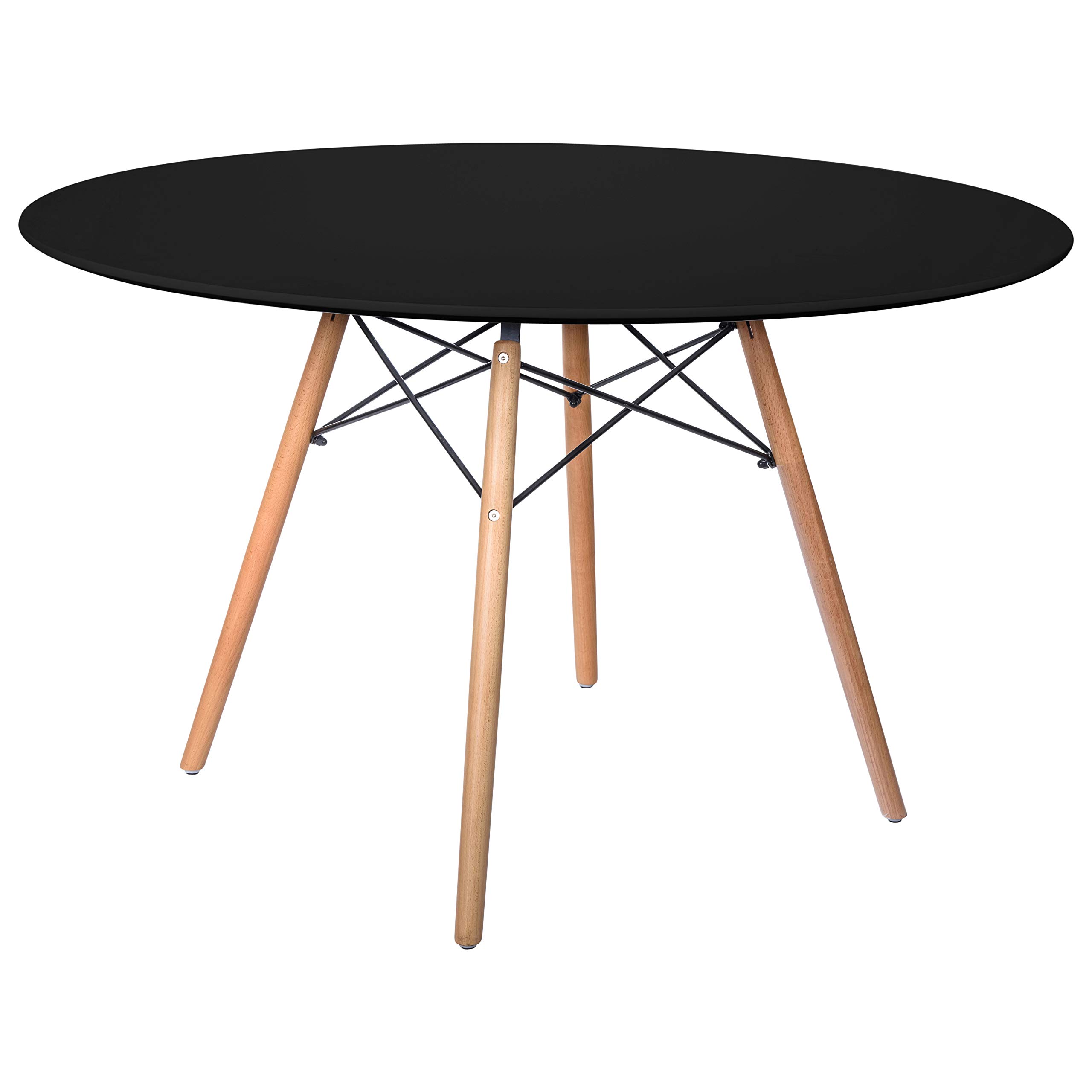 Mid-Century Modern Round Dining Table with Wooden Top - LeisureMod Dover in Black | Perfect for Small Spaces, Breakfast Nooks & Contemporary Dining Rooms