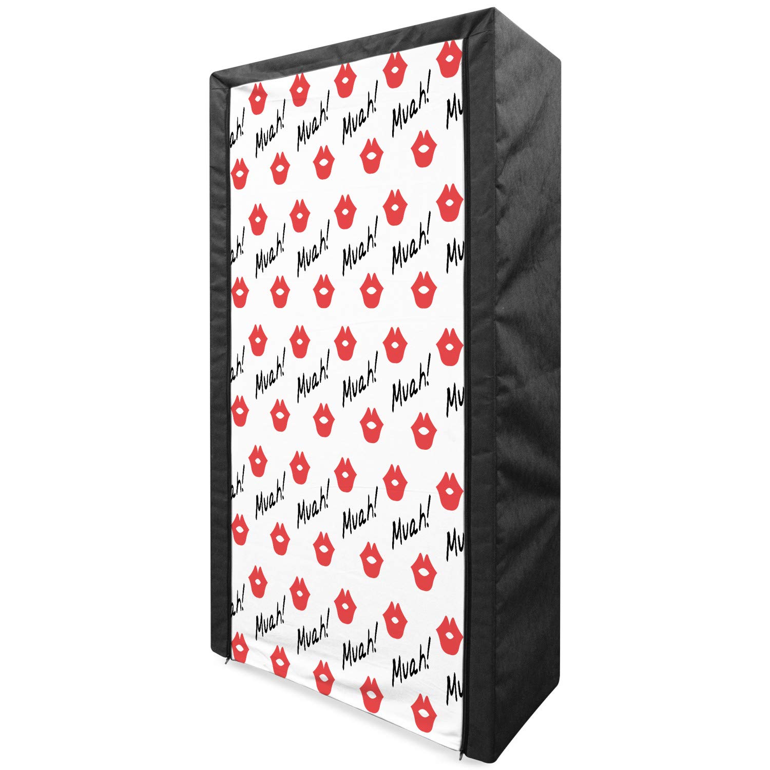 Ambesonne Portable Fabric Wardrobe with Red Lips Kiss Marks Pattern - Romantic Feminine Clothing Organizer & Storage Closet with Shelves, 33.5 Inches, Vermilion White - Perfect for Bedroom, Closet Organization, and Valentine's Day Decor