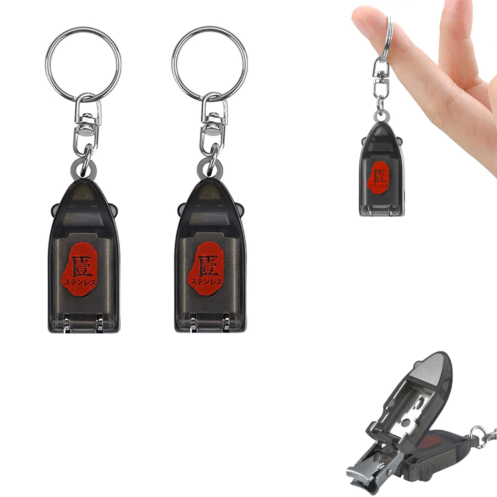 1/2 Pack Ultra Sharp Portable Nail Clippers - Mini Foldable Nail Cutter with Key Ring for Travel, Home & Office Use (2PCS)