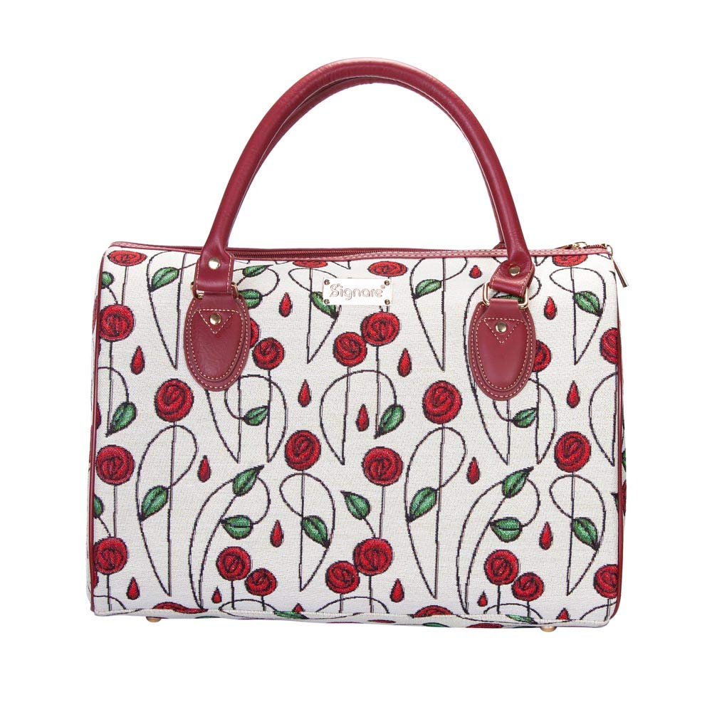 Stylish Red and White Charles Rennie Mackintosh Rose Travel Bag - Lightweight Carry-On Luggage for Weekend Trips, Overnight Stays & Airplane Hand Luggage (Perfect for Business Travel, Vacation & Daily Commute)