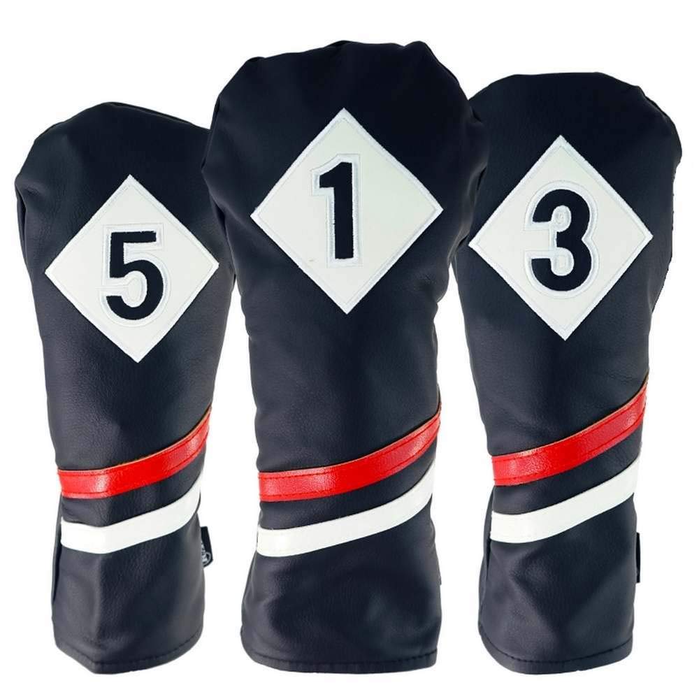 Ram Golf Premium Vintage Style PU Leather Headcovers - Retro Black for Golf Clubs, Ideal for Driving Range and Course Play