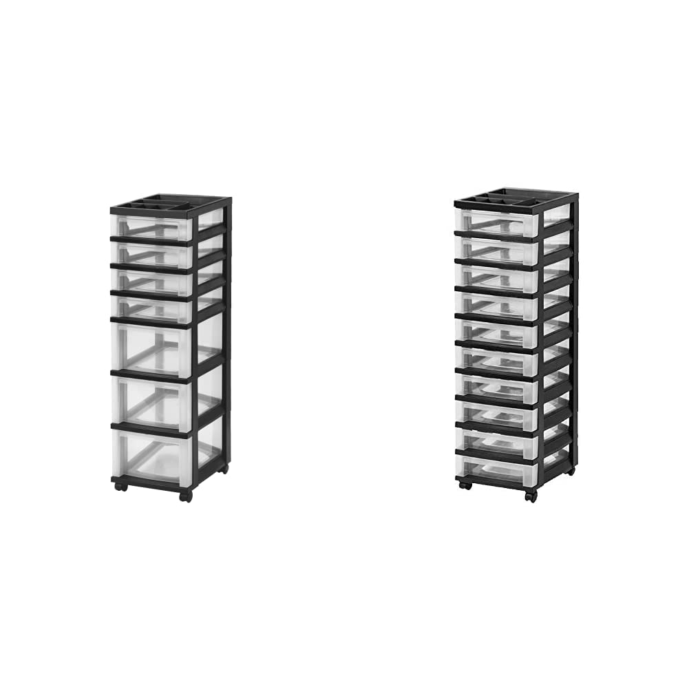 IRIS USA 2-Pack Rolling Storage Cart Organizer Set - Plastic Craft & Art Supplies Organizer with Drawers for Classroom, Office, Home - Black & Clear - Perfect for Small Parts, Stationery & DIY Projects