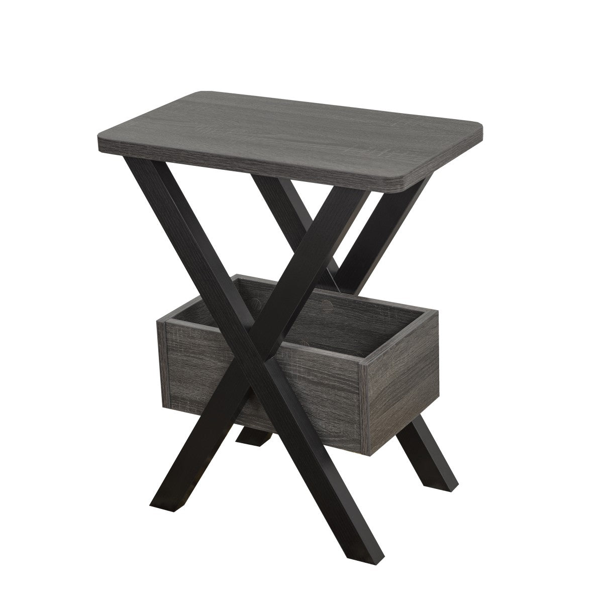 Modern Chairside End Table - Grey & Black Nightstand for Living Room, Bedroom, or Office - Compact Side Table with Sturdy Metal Frame & Wooden Top