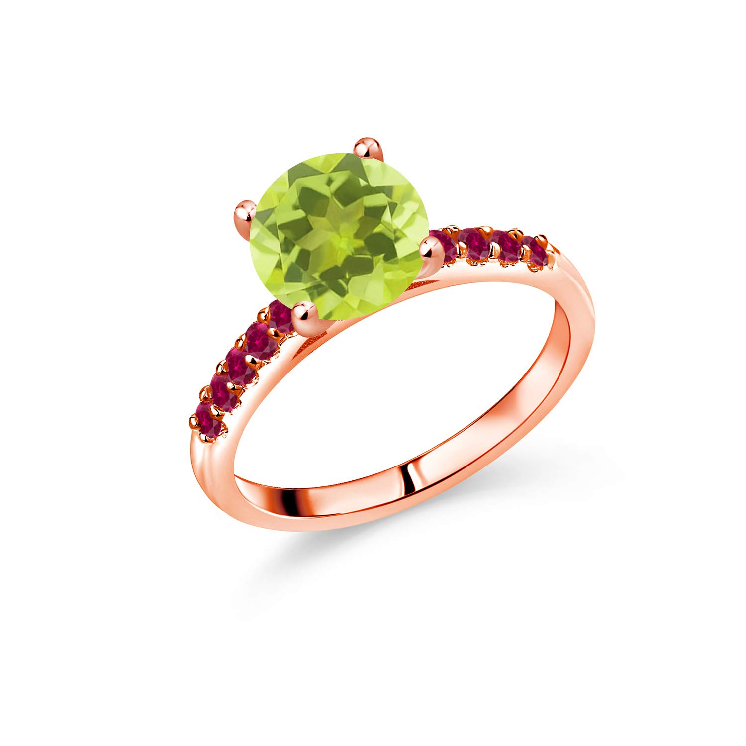 2.35 Ct Round Yellow Lemon Quartz & Red Created Ruby 10K Rose Gold Ring for Women - Elegant Gemstone Jewelry for Engagement, Anniversary, Birthday Gifts, and Special Occasions