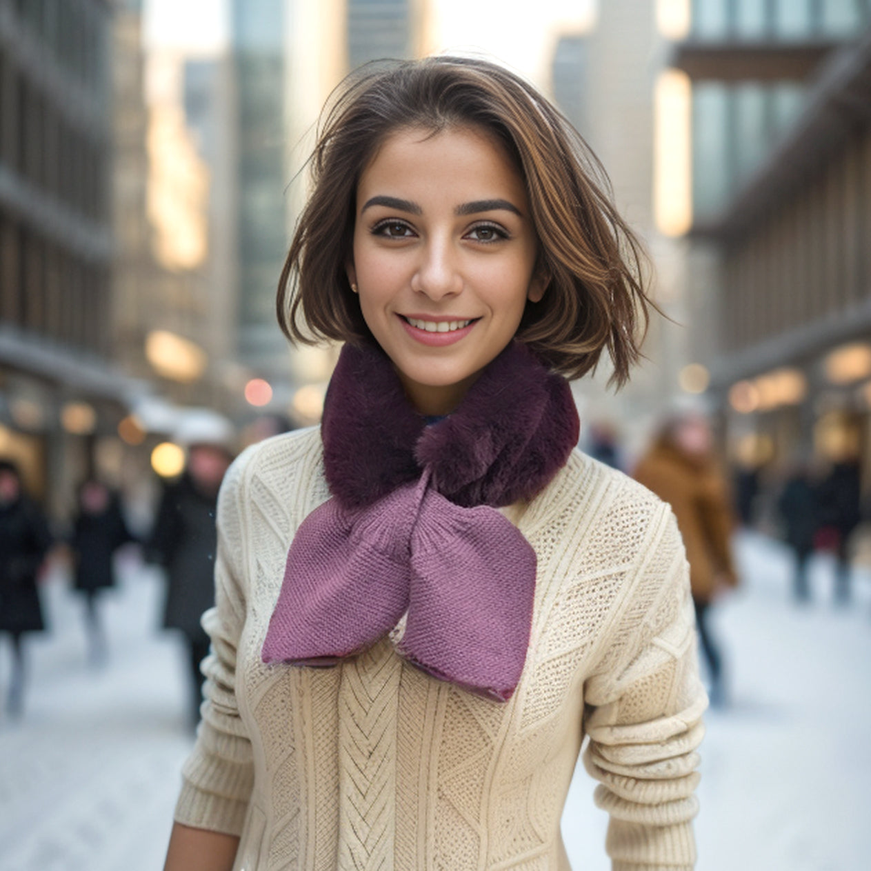 Bela Bela Knitted Tie Fur Faux Collar - Elegant Purple Detachable Neck Accessory for Women | Perfect for Parties, Weddings, and Winter Fashion Outfits