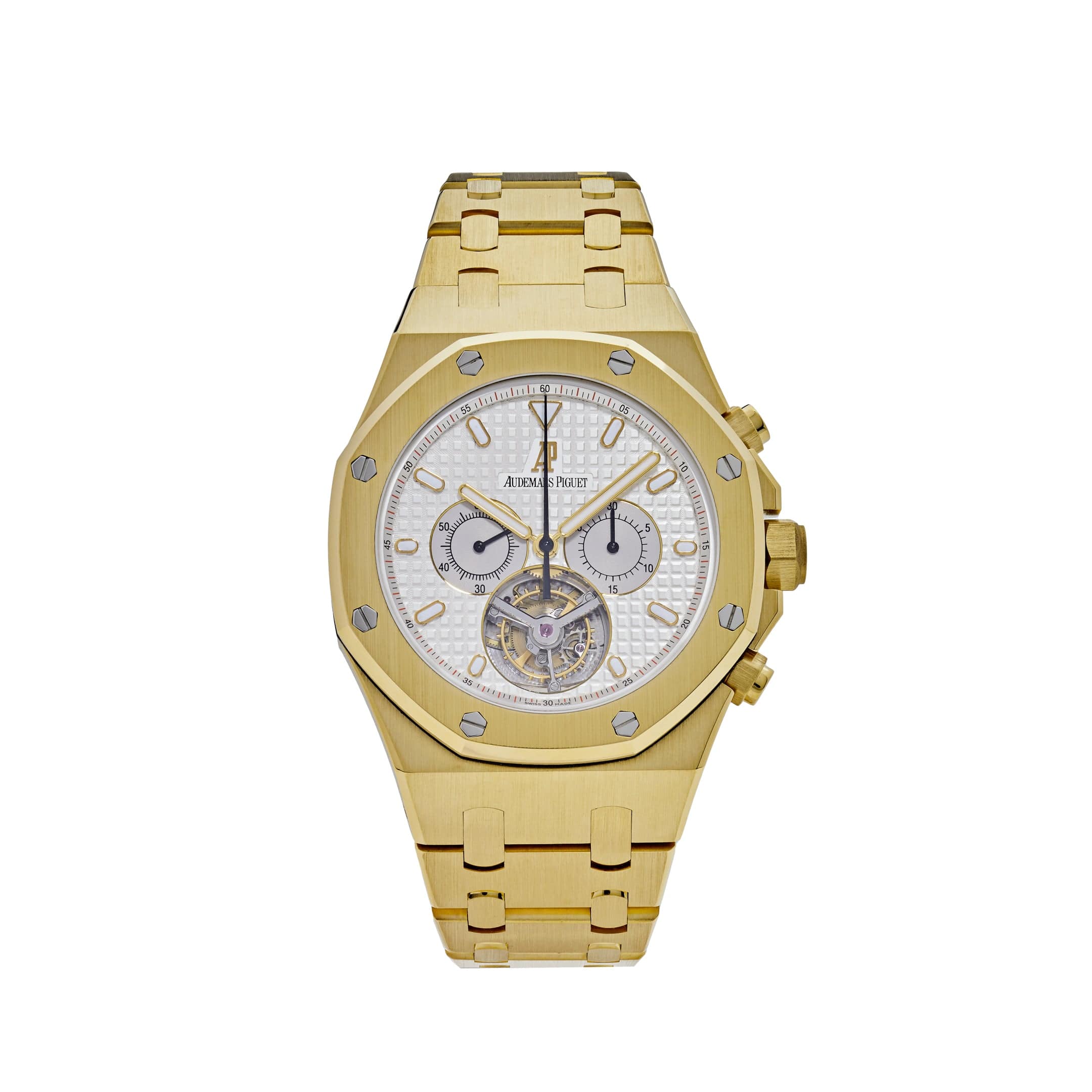 Audemars Piguet Royal Oak 25977BA Chronograph Tourbillon Watch - 18K Yellow Gold Case, Silver Dial, Luxury Swiss Timepiece for Men - Perfect for Business Meetings & Special Occasions