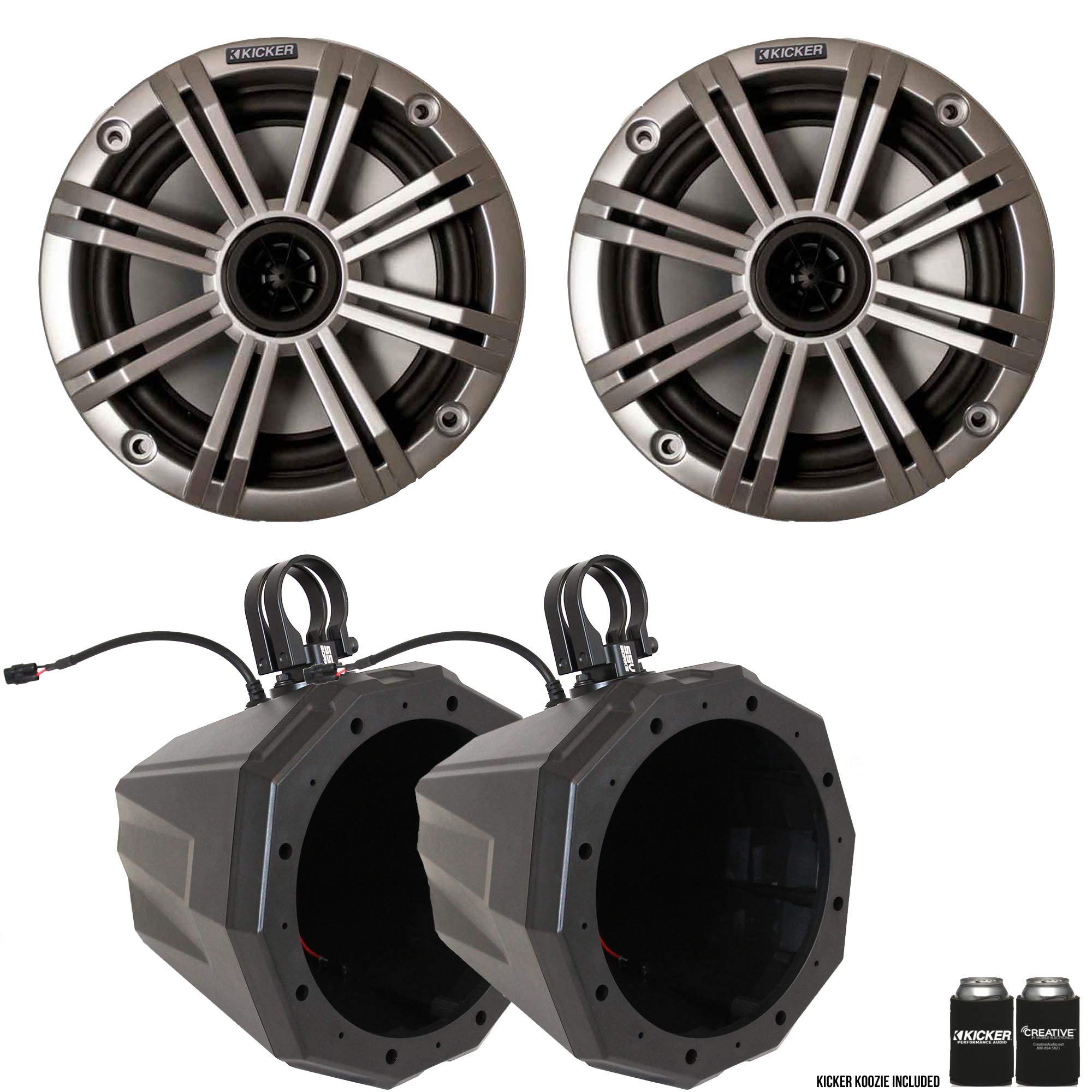 Kicker OEM Replacement 8 Inch Silver LED Marine Speakers with SSV US2-C8U-175 8