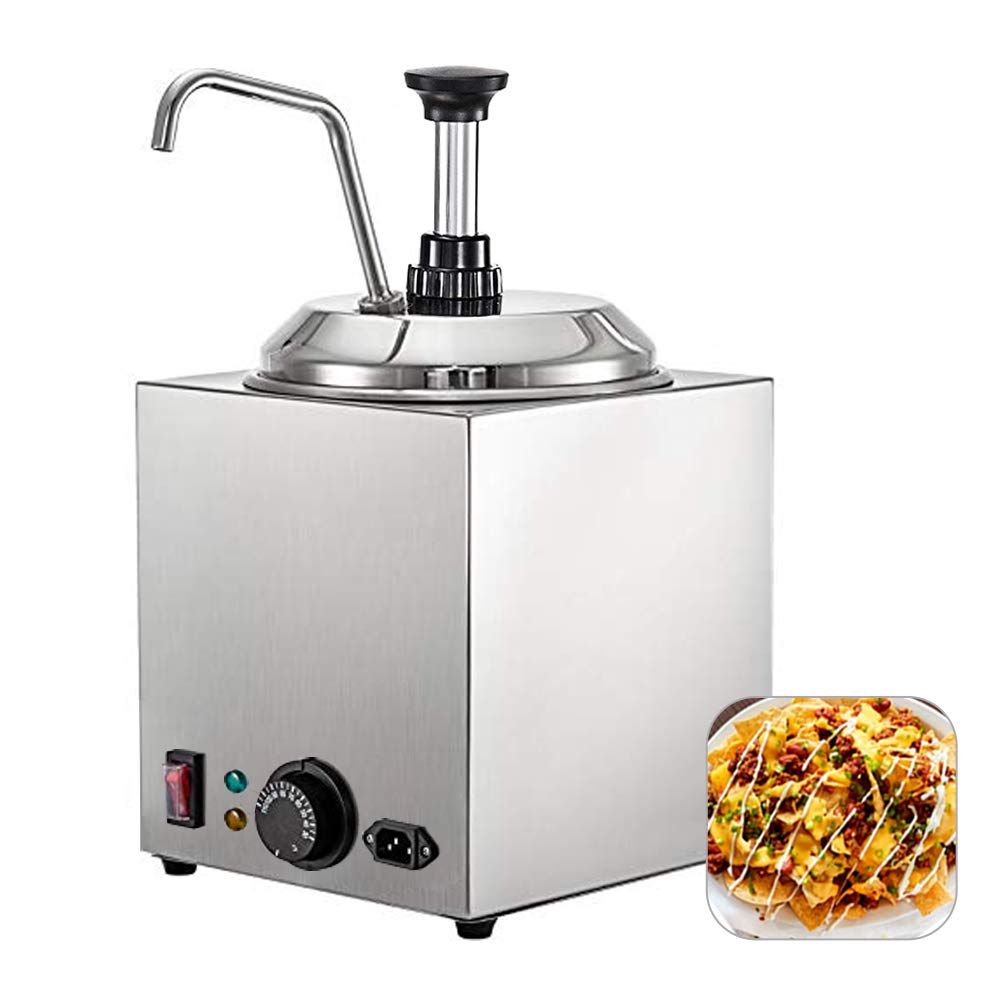 Commercial Hot Fudge Warmer & Nacho Cheese Sauce Warmer with Pump Dispenser - 650W Stainless Steel Cheese Warmer for Restaurants, Snack Bars, Cupcake Shops - Perfect for Movie Theaters, Ice Cream Parlors, and Catering Events