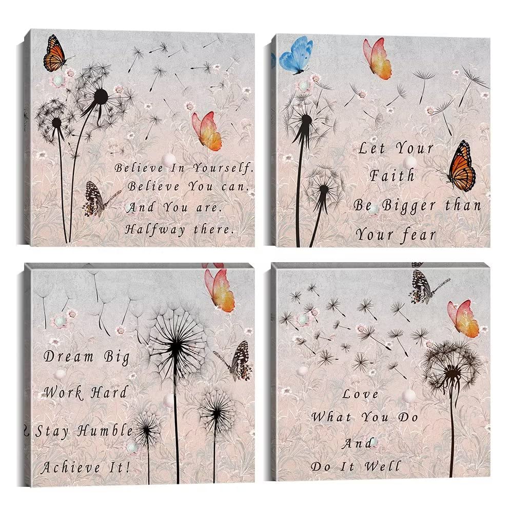 Dandelion & Butterfly Canvas Wall Art - HDQ Inspirational Prints for Living Room, Bedroom Decor