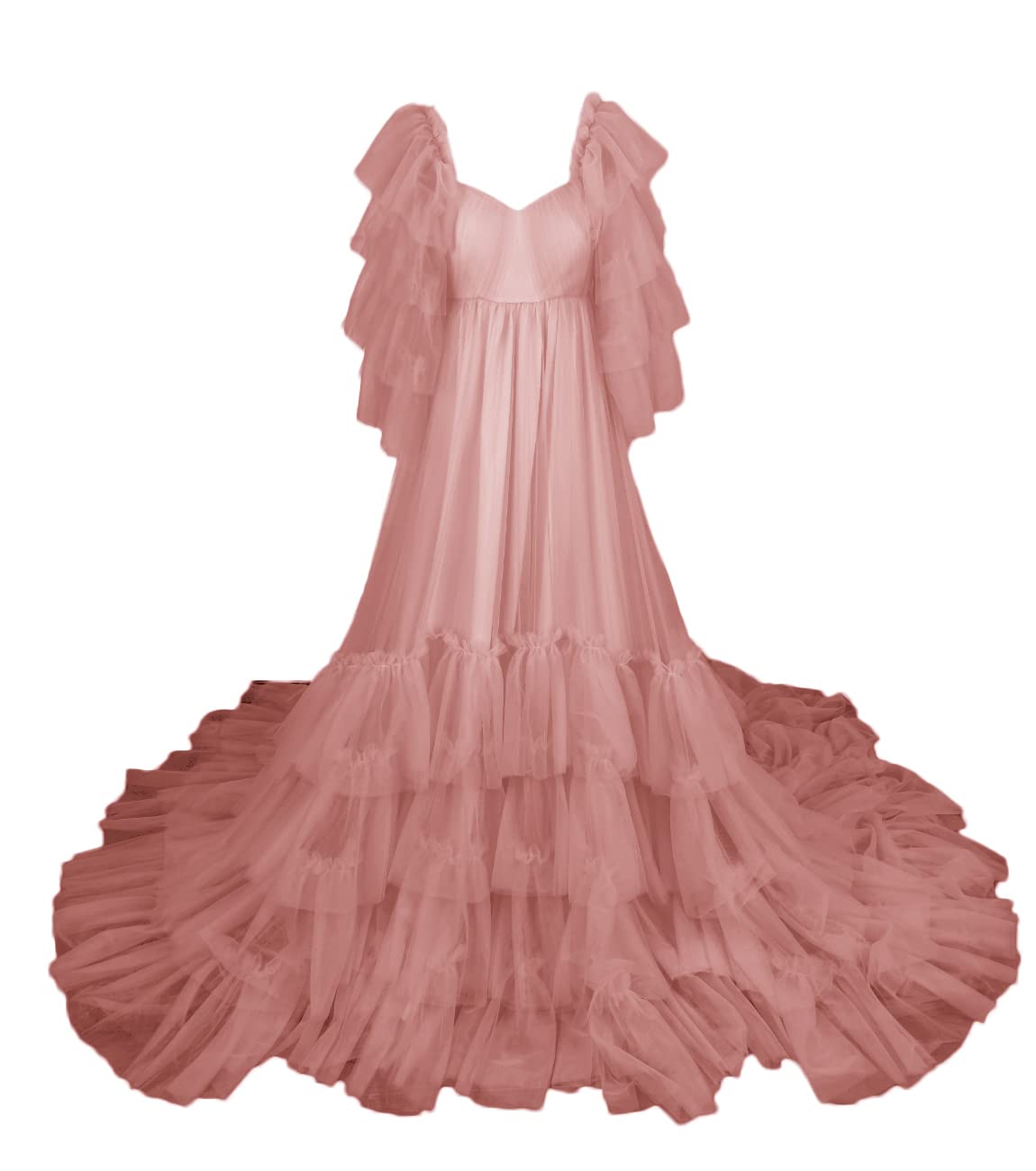 Elegant Women's Long Wedding Scarf Nightgown - Sheer Illusion Lingerie Robe with Puffy Sleeves for Bridal Boudoir & Romantic Occasions