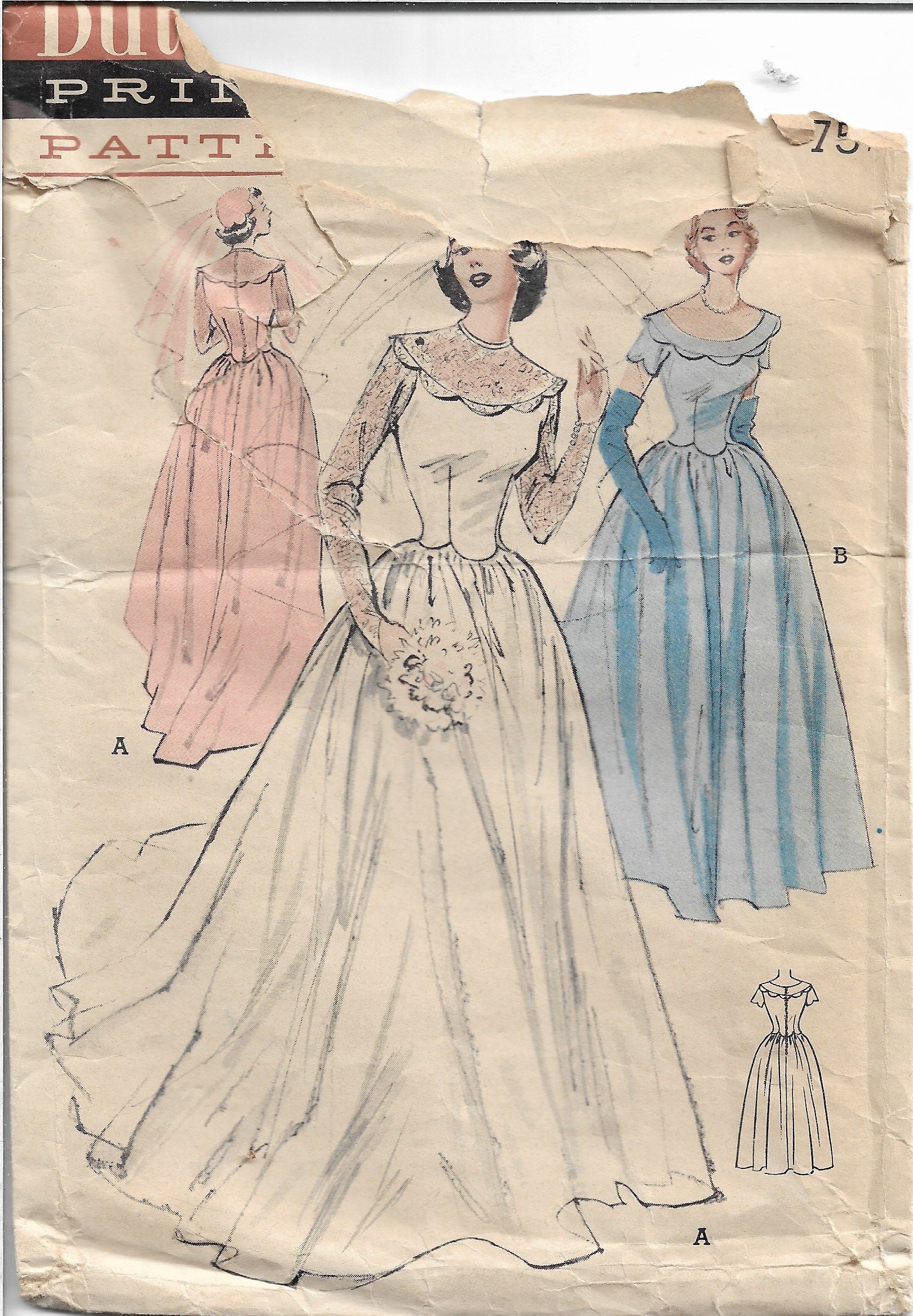 Vintage 1950s Butterick 5627 Wedding Gown & Bridesmaid Dress Sewing Pattern - Perfect for Retro Bridal, Costume Parties & Historical Reenactments