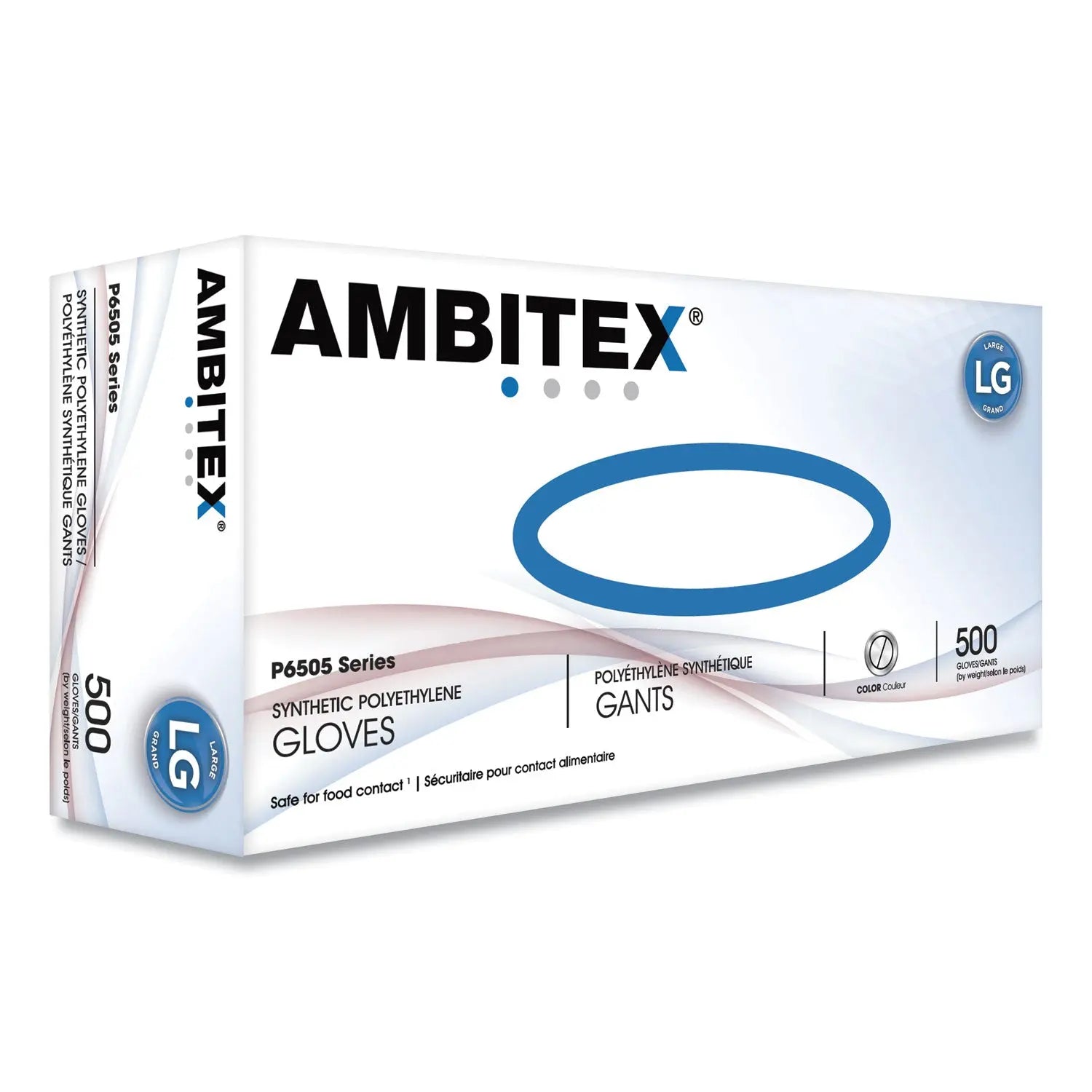 AMBITEX® P6505 Series 1.25 Mil Polyethylene Gloves - Large, Clear, 500 Count Box - Food Handling, Medical Exam & Cleaning Protection